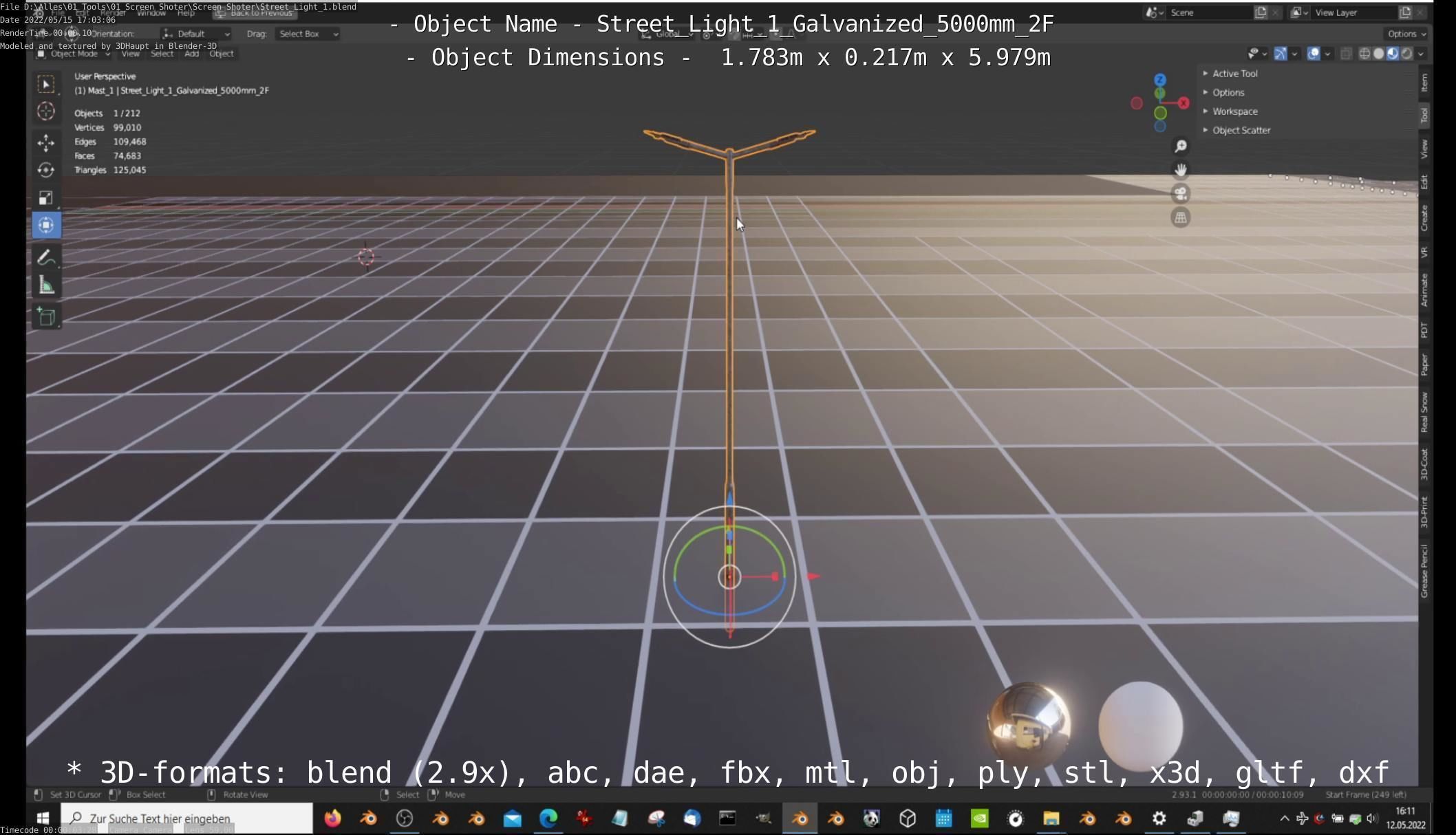 Street Light 1 Galvanized 5000mm 2F Low-poly 3D model_50