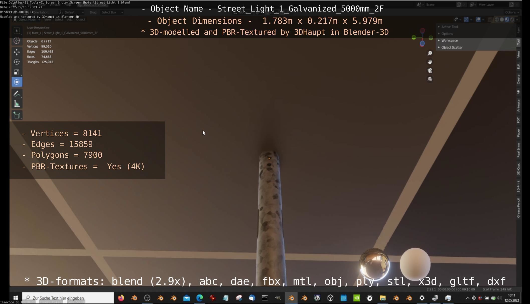 Street Light 1 Galvanized 5000mm 2F Low-poly 3D model_77