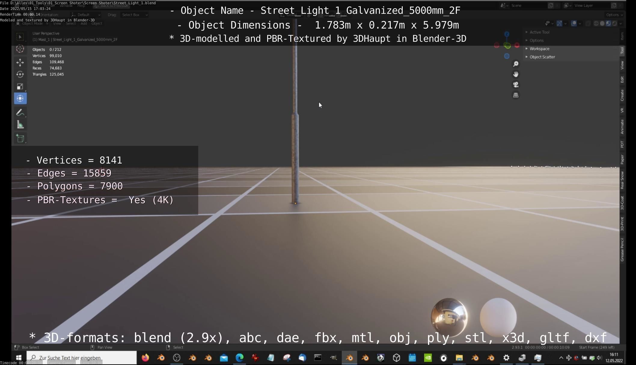 Street Light 1 Galvanized 5000mm 2F Low-poly 3D model_98