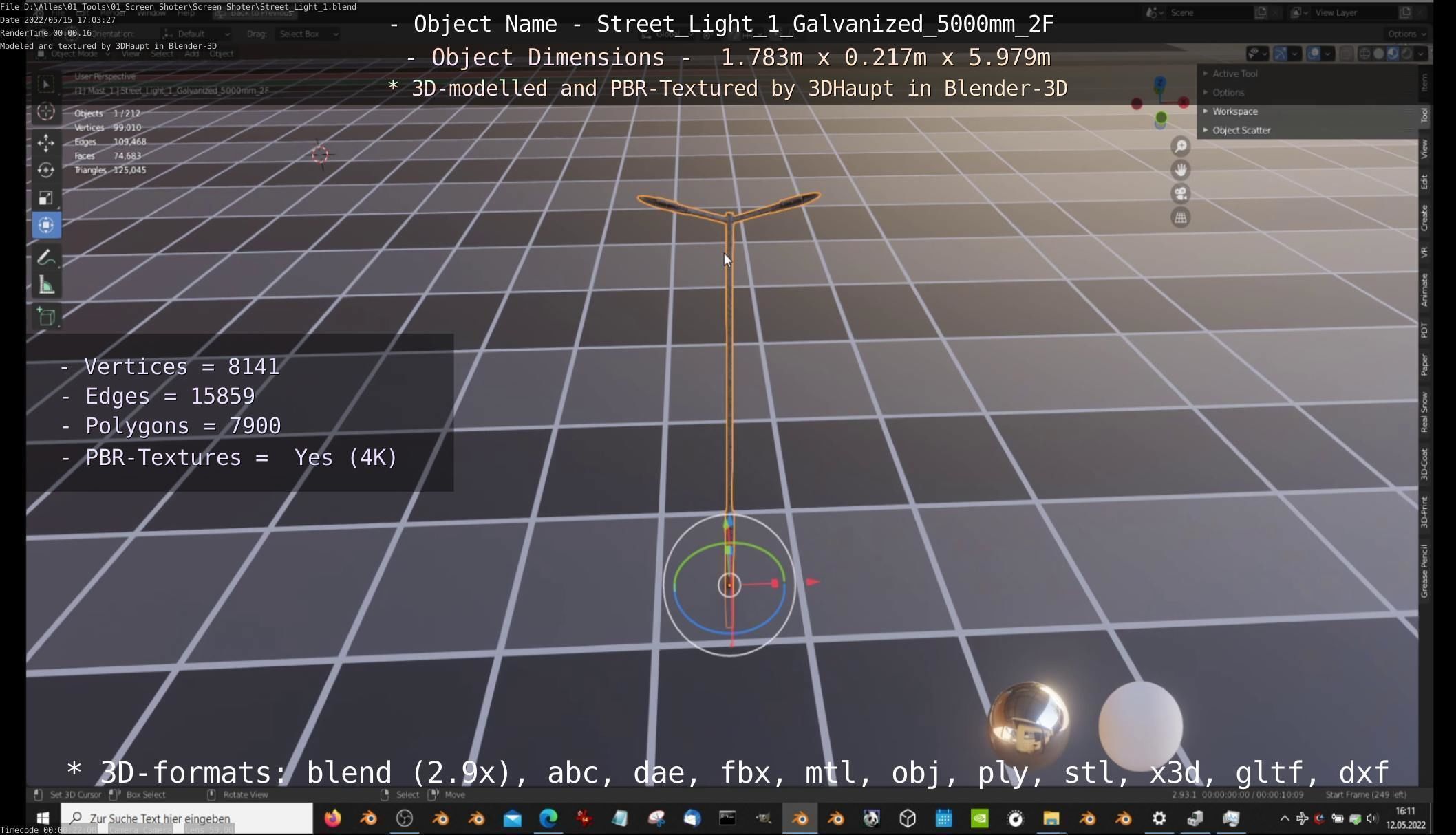 Street Light 1 Galvanized 5000mm 2F Low-poly 3D model_37
