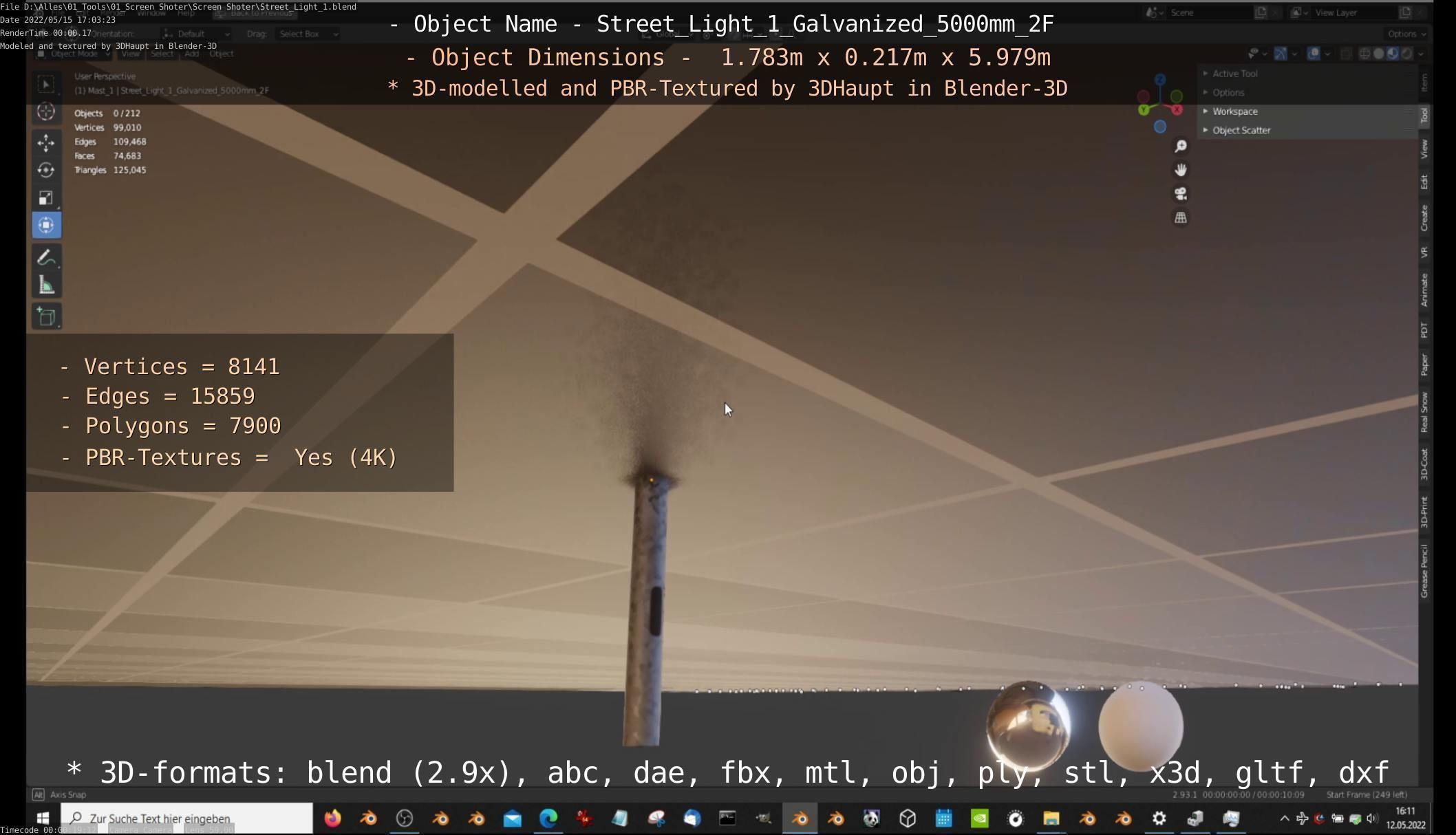 Street Light 1 Galvanized 5000mm 2F Low-poly 3D model_86