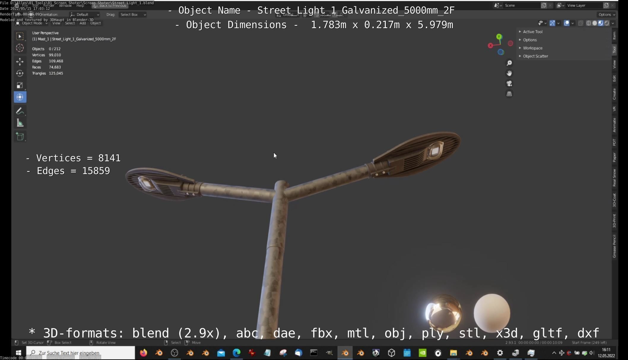 Street Light 1 Galvanized 5000mm 2F Low-poly 3D model_60