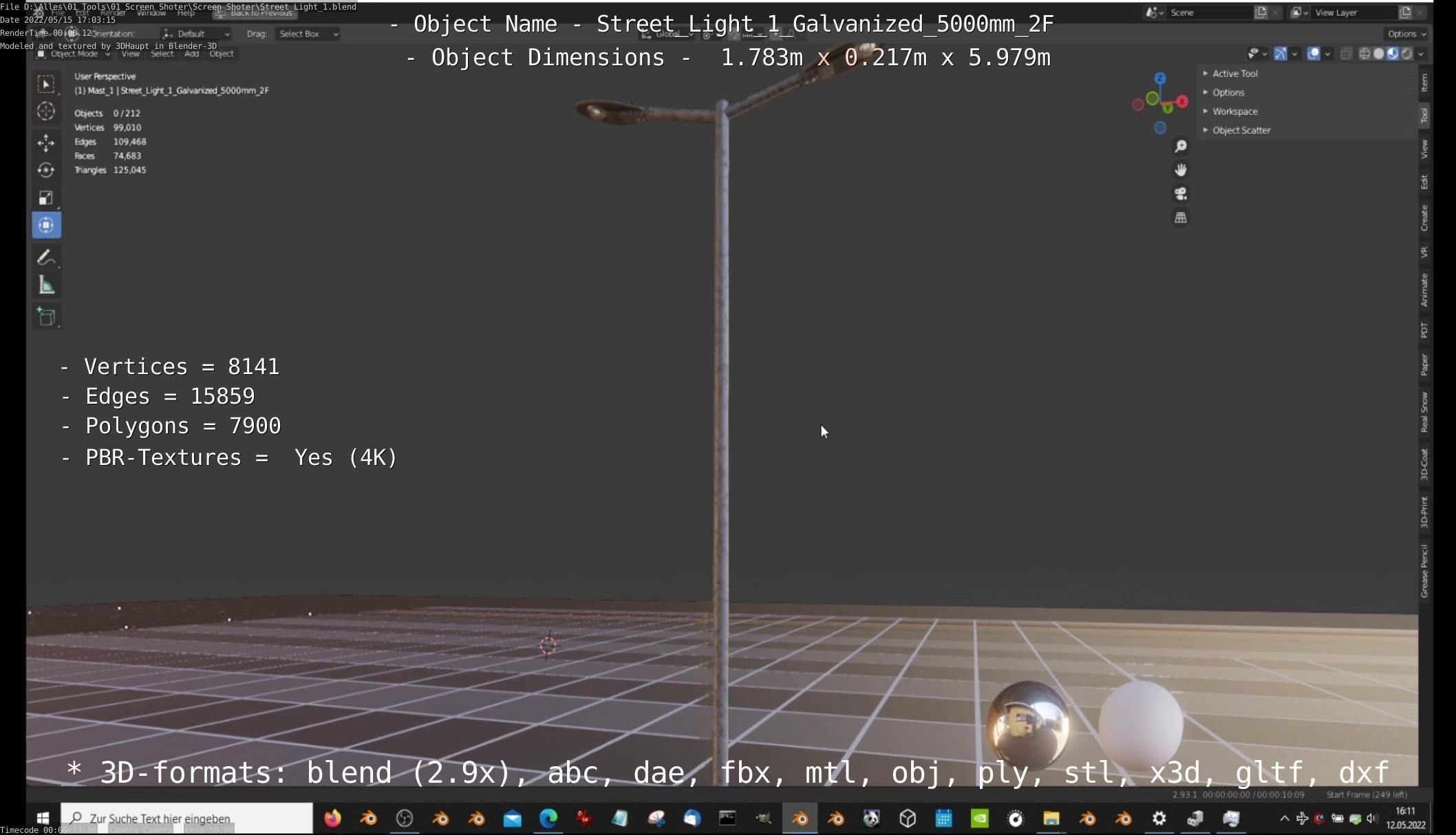 Street Light 1 Galvanized 5000mm 2F Low-poly 3D model_19