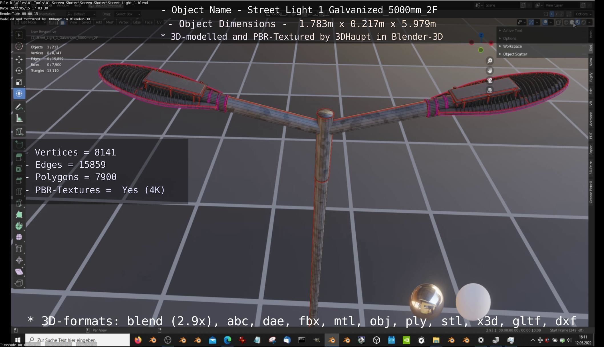 Street Light 1 Galvanized 5000mm 2F Low-poly 3D model_88