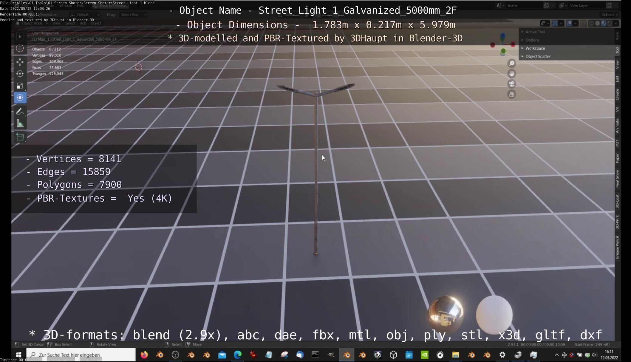 Street Light 1 Galvanized 5000mm 2F Low-poly 3D model_40