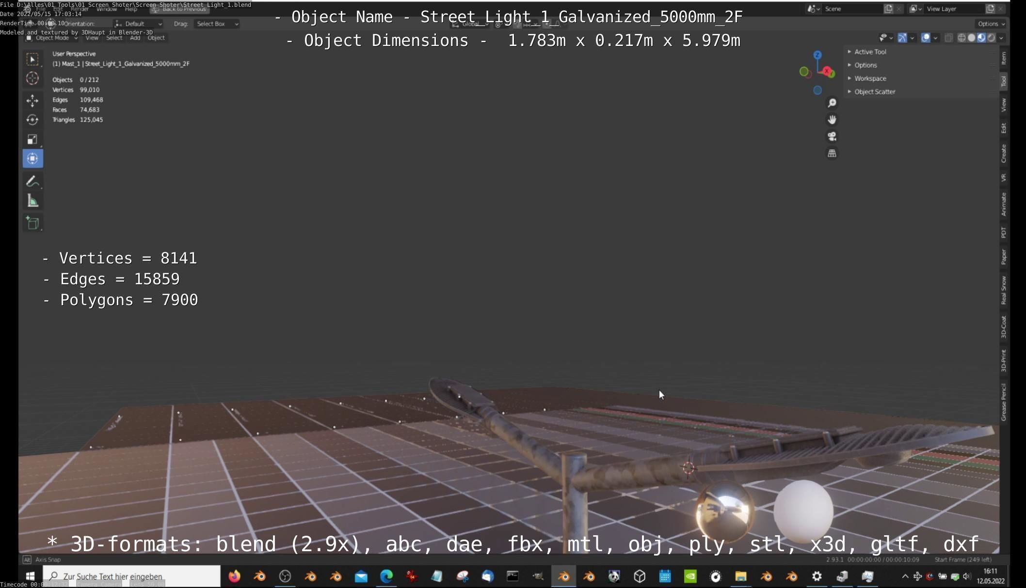 Street Light 1 Galvanized 5000mm 2F Low-poly 3D model_16