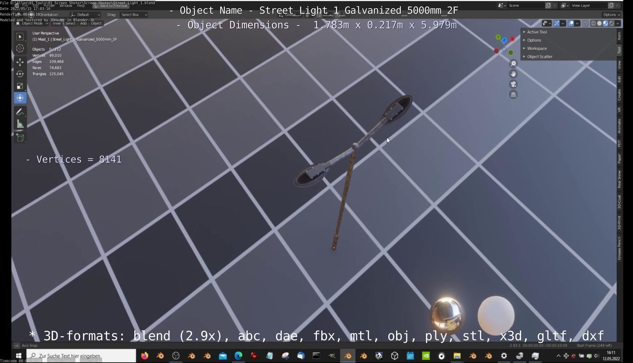 Street Light 1 Galvanized 5000mm 2F Low-poly 3D model_58