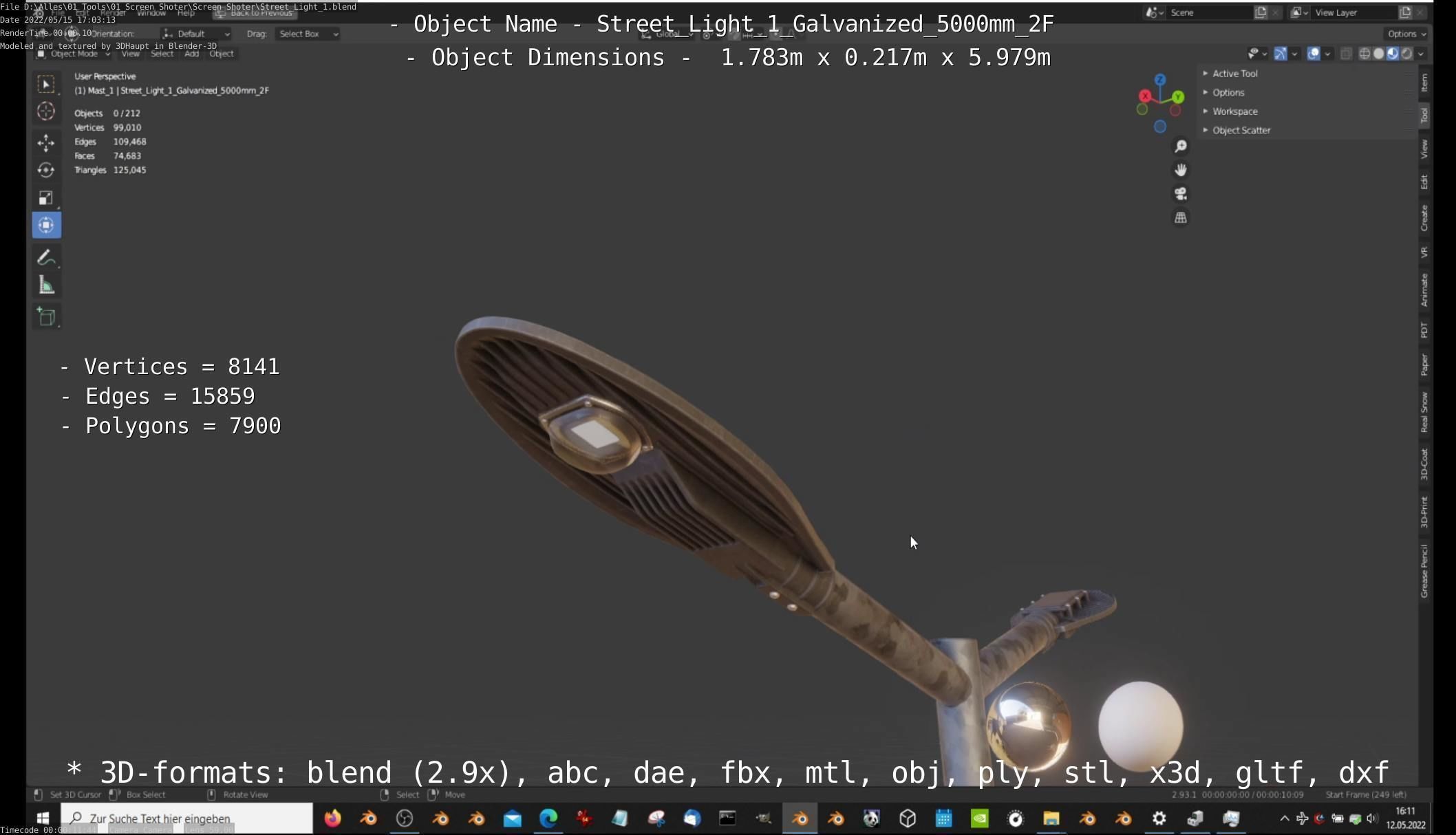 Street Light 1 Galvanized 5000mm 2F Low-poly 3D model_65