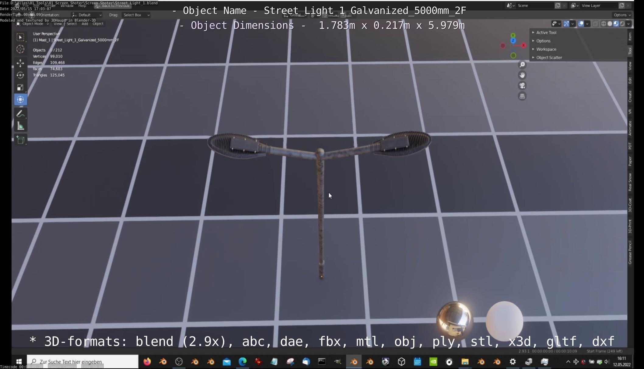 Street Light 1 Galvanized 5000mm 2F Low-poly 3D model_34