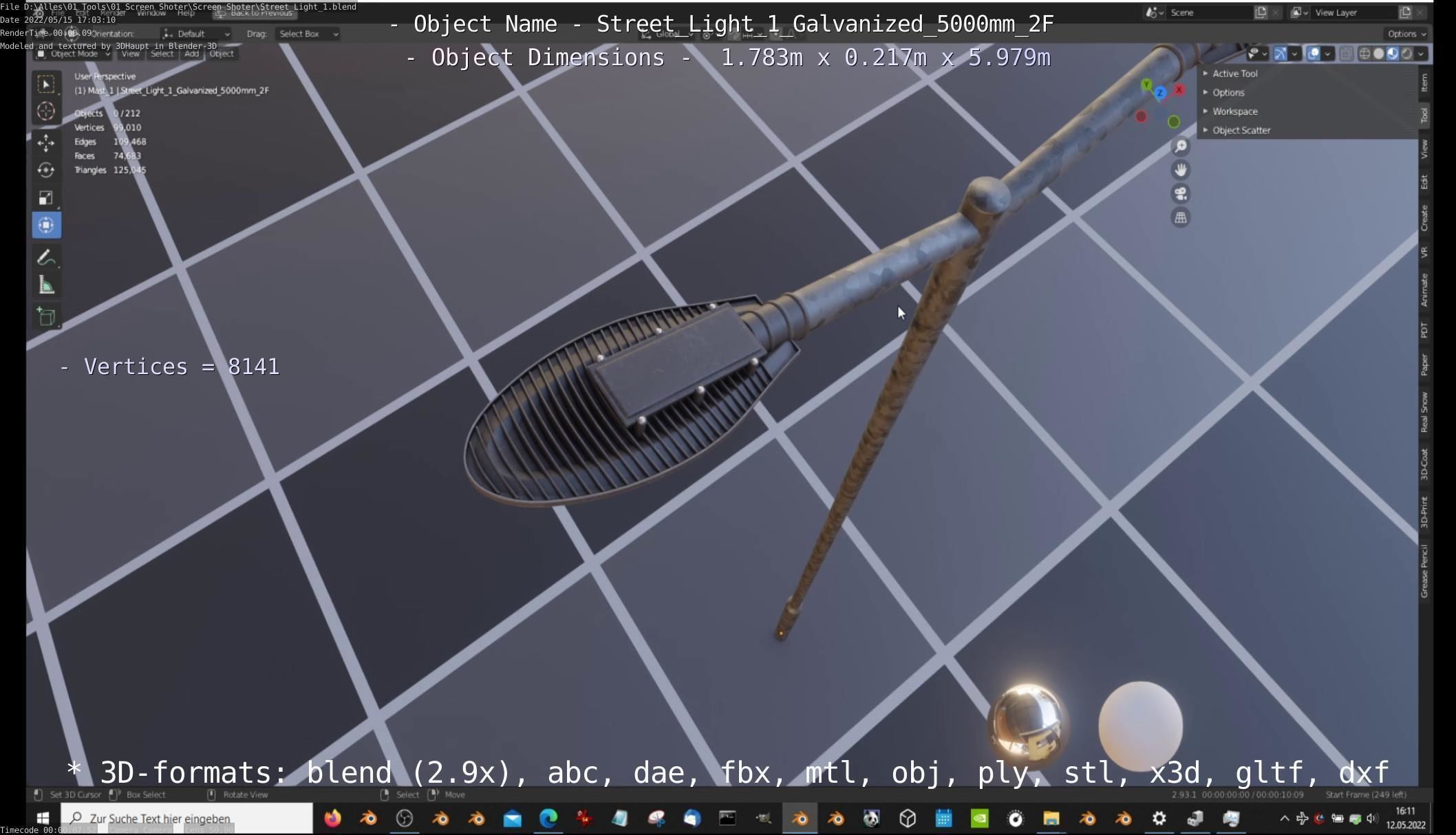 Street Light 1 Galvanized 5000mm 2F Low-poly 3D model_9