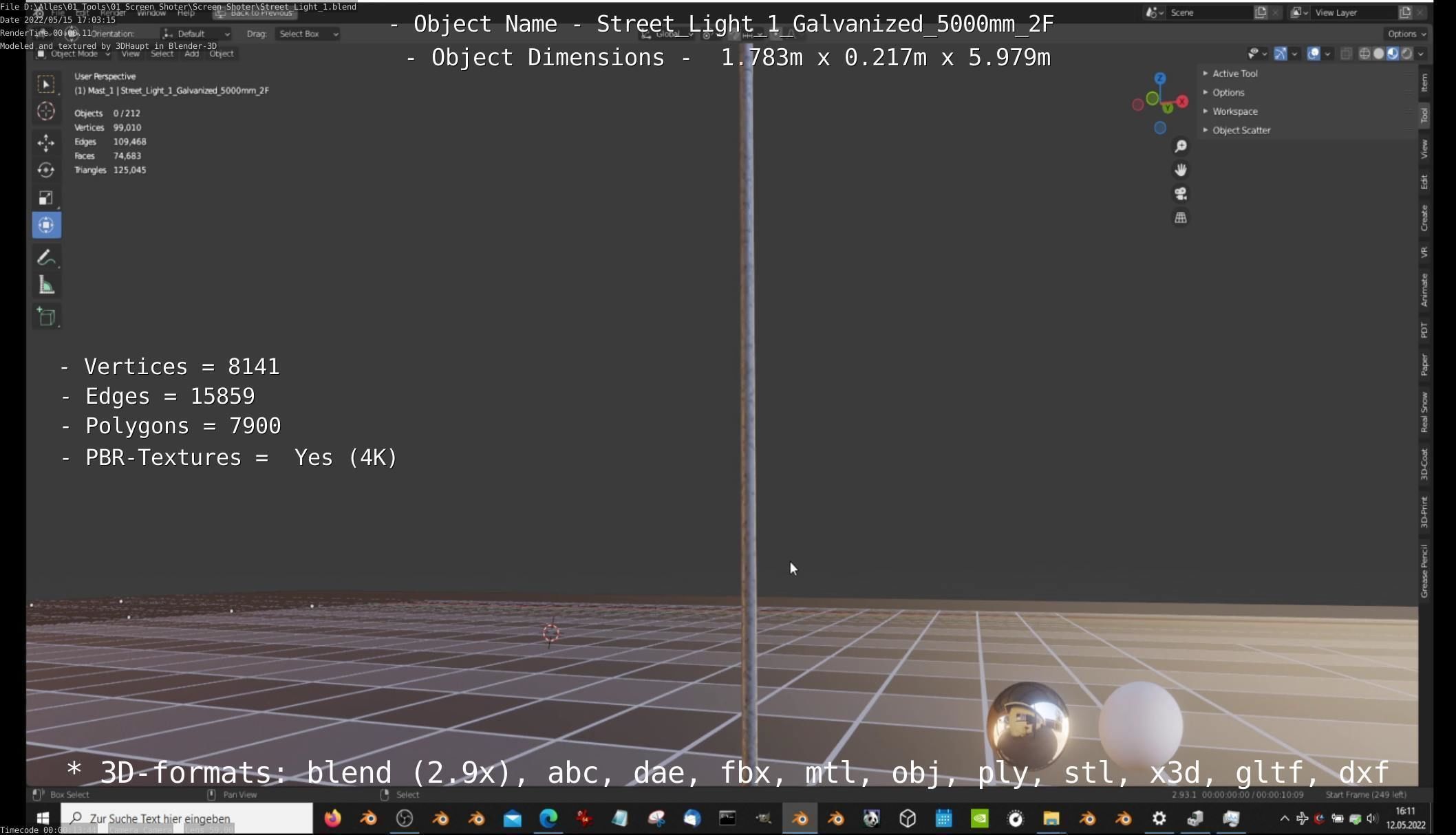 Street Light 1 Galvanized 5000mm 2F Low-poly 3D model_67