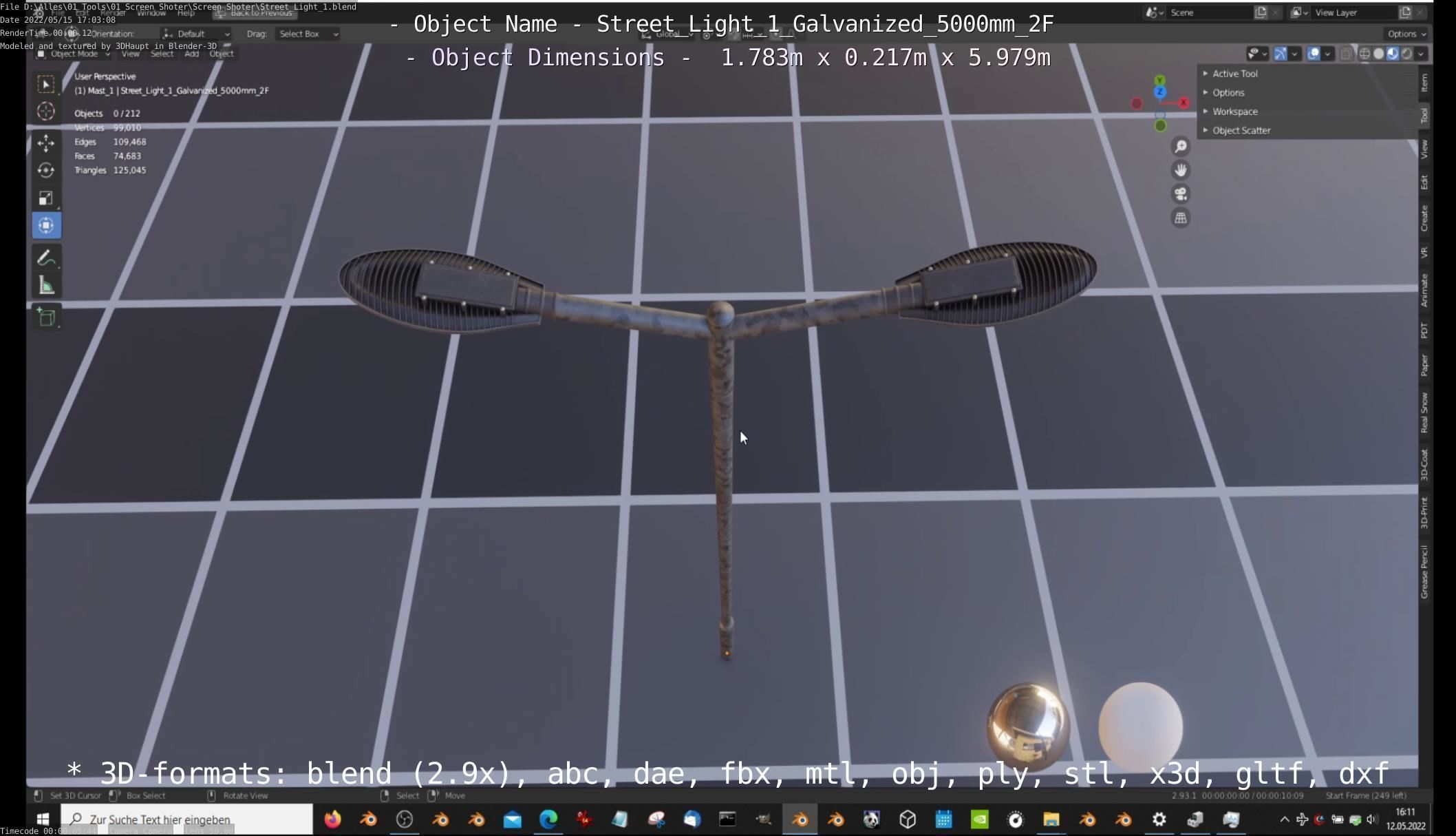 Street Light 1 Galvanized 5000mm 2F Low-poly 3D model_55