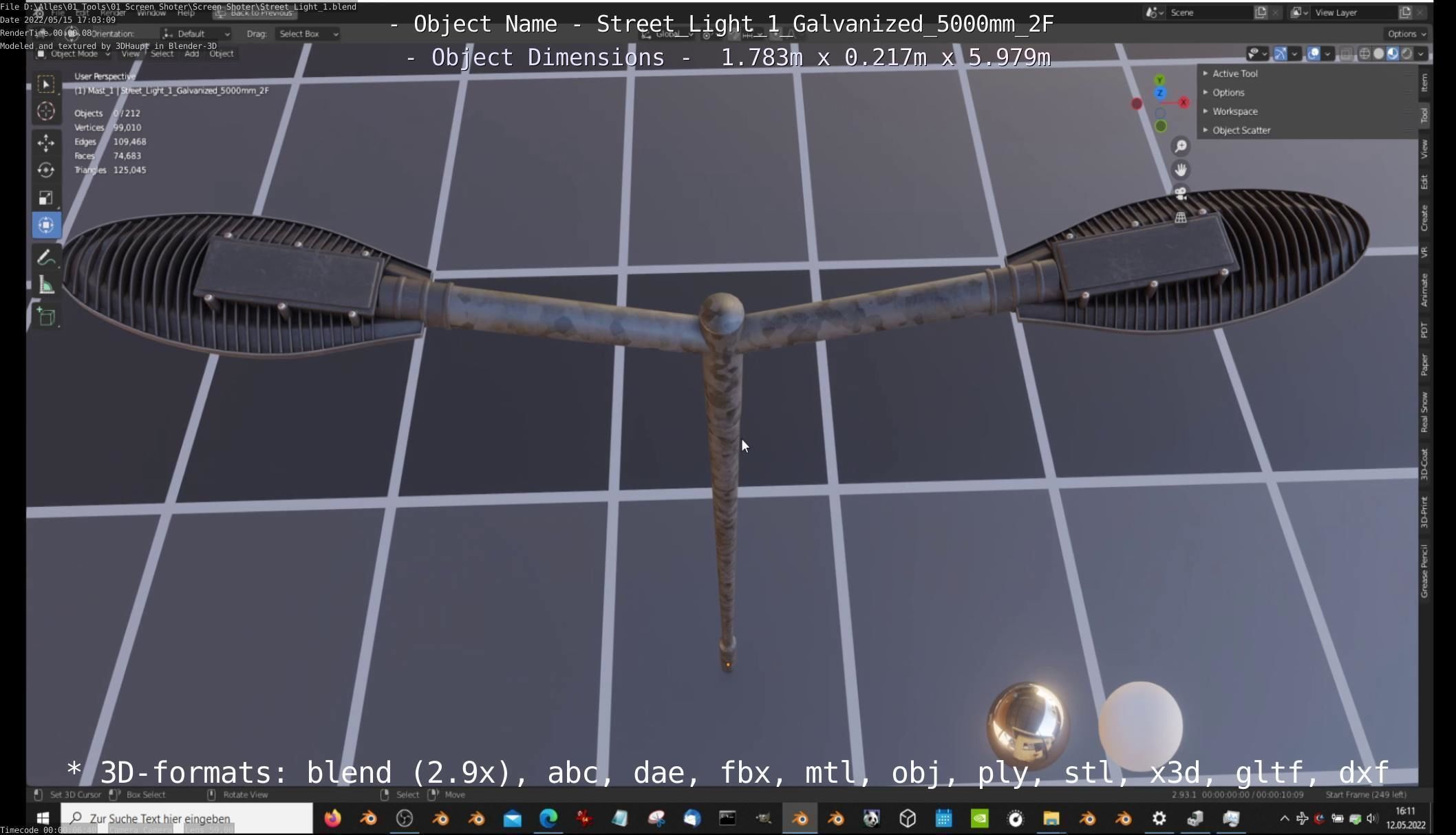 Street Light 1 Galvanized 5000mm 2F Low-poly 3D model_36