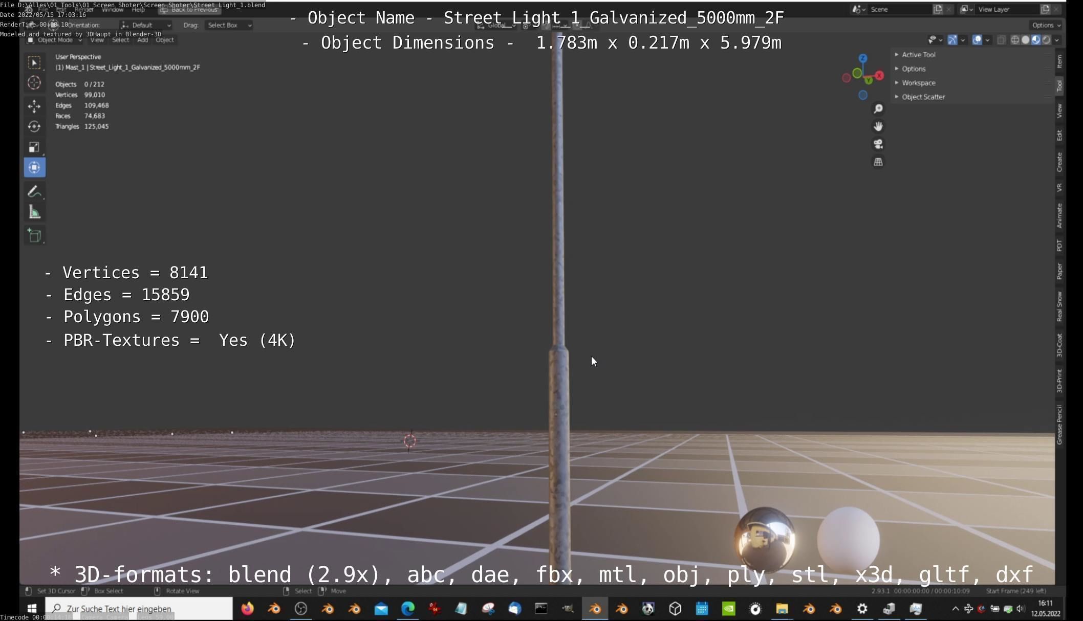 Street Light 1 Galvanized 5000mm 2F Low-poly 3D model_74