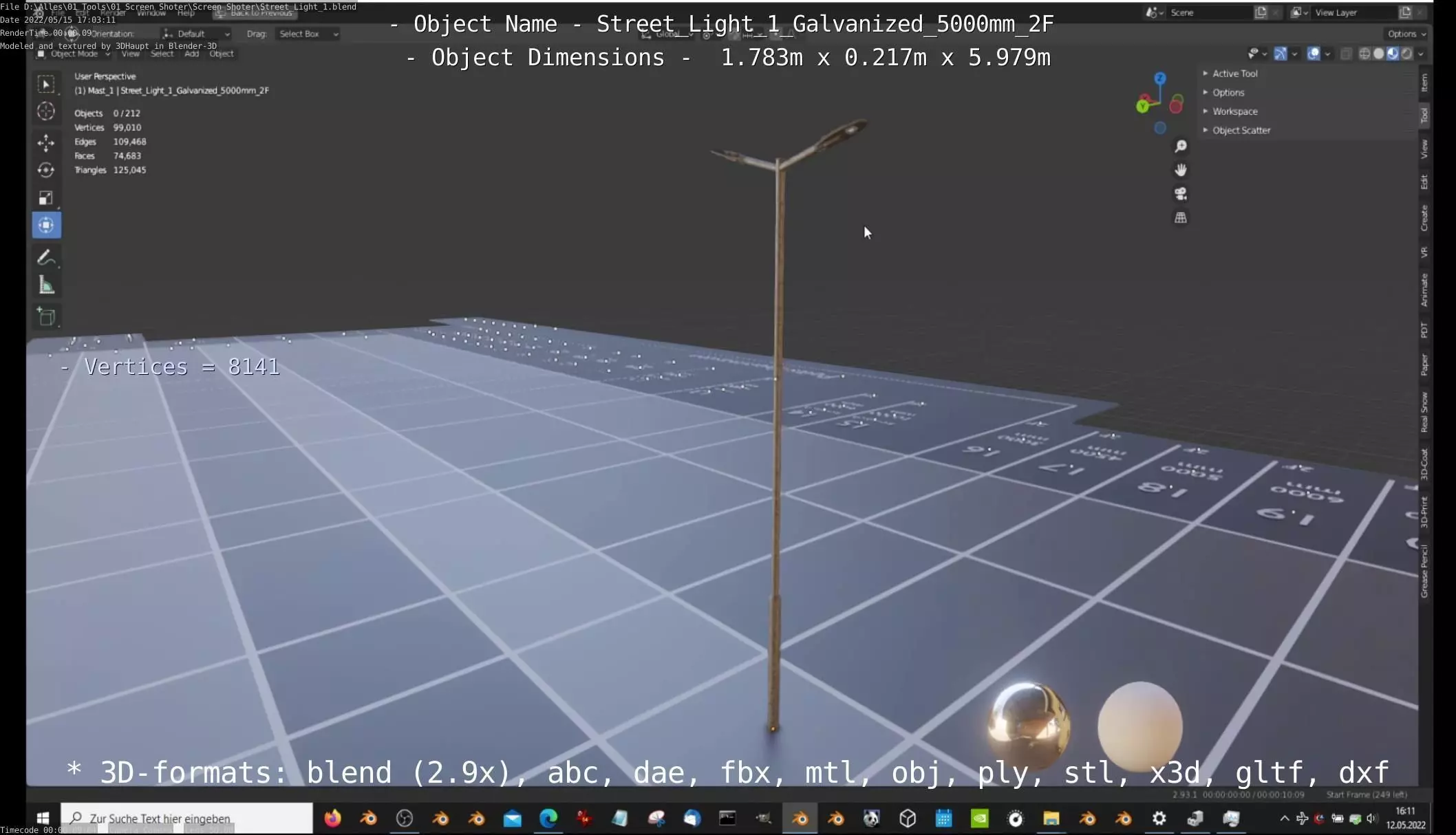 Street Light 1 Galvanized 5000mm 2F Low-poly 3D model_0