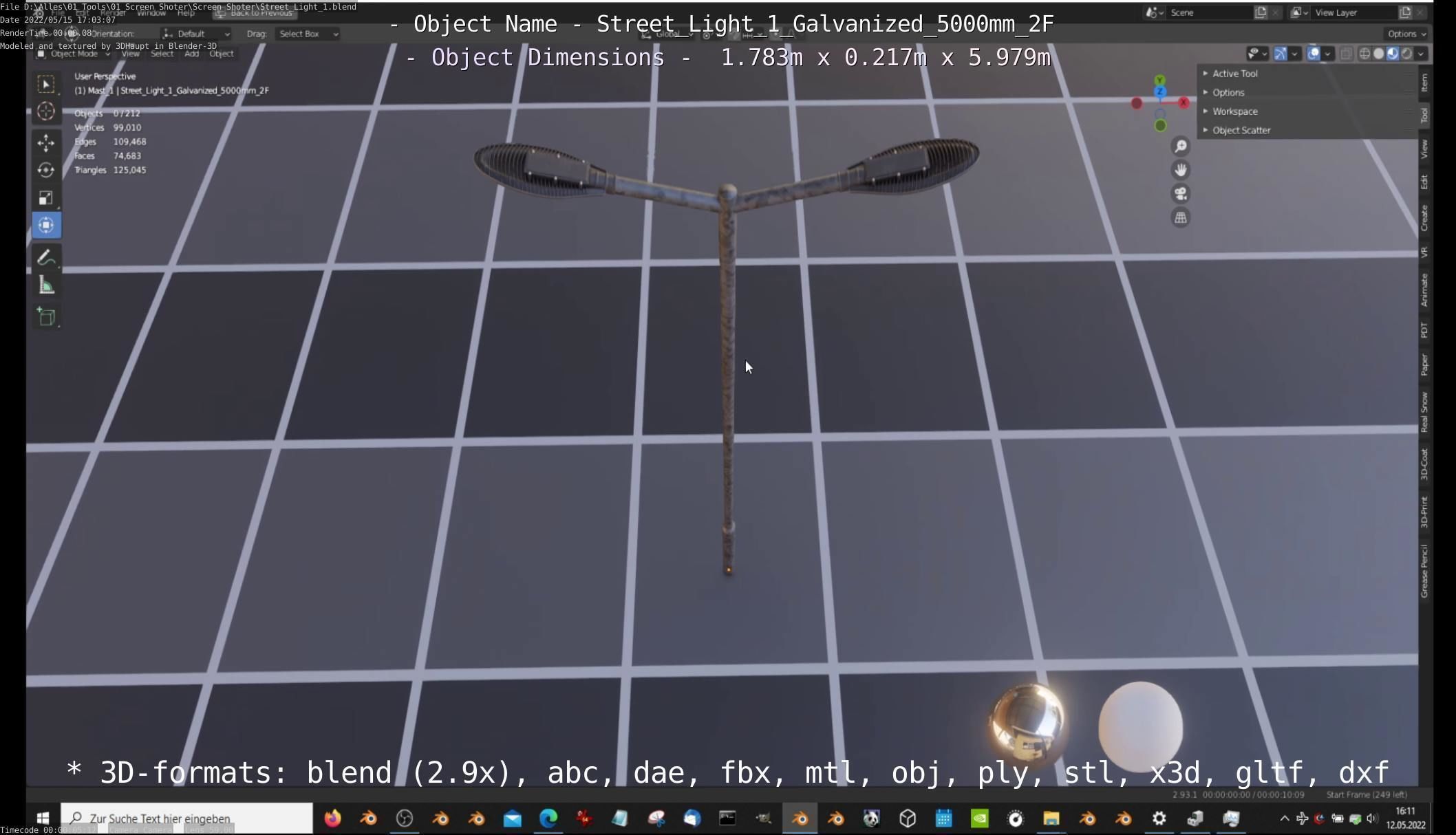 Street Light 1 Galvanized 5000mm 2F Low-poly 3D model_49