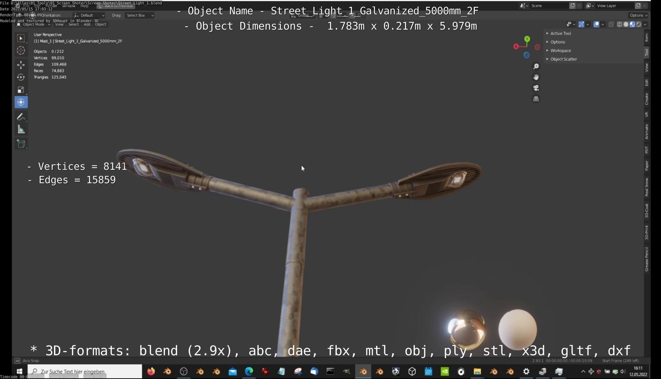 Street Light 1 Galvanized 5000mm 2F Low-poly 3D model_64