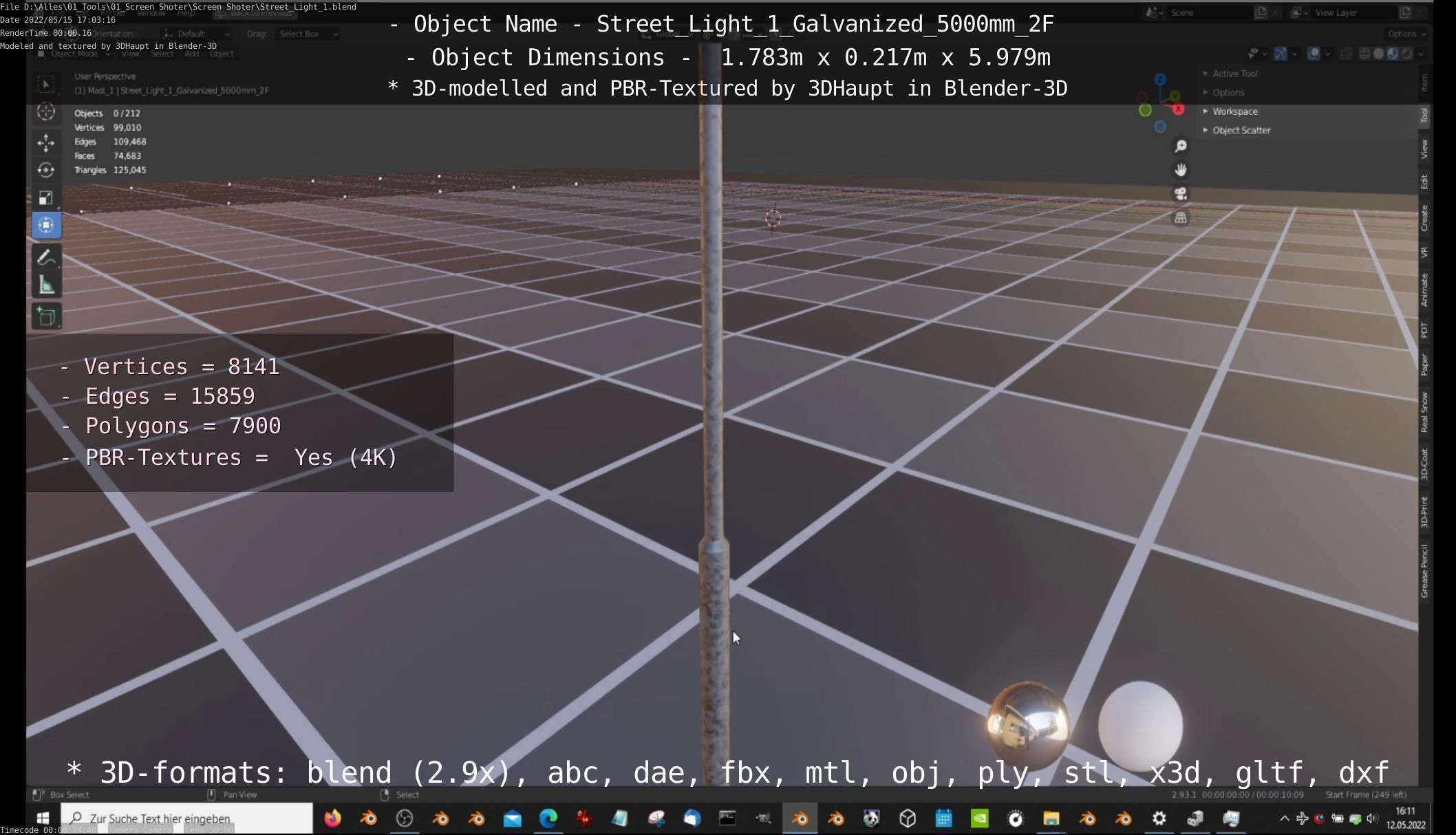 Street Light 1 Galvanized 5000mm 2F Low-poly 3D model_20