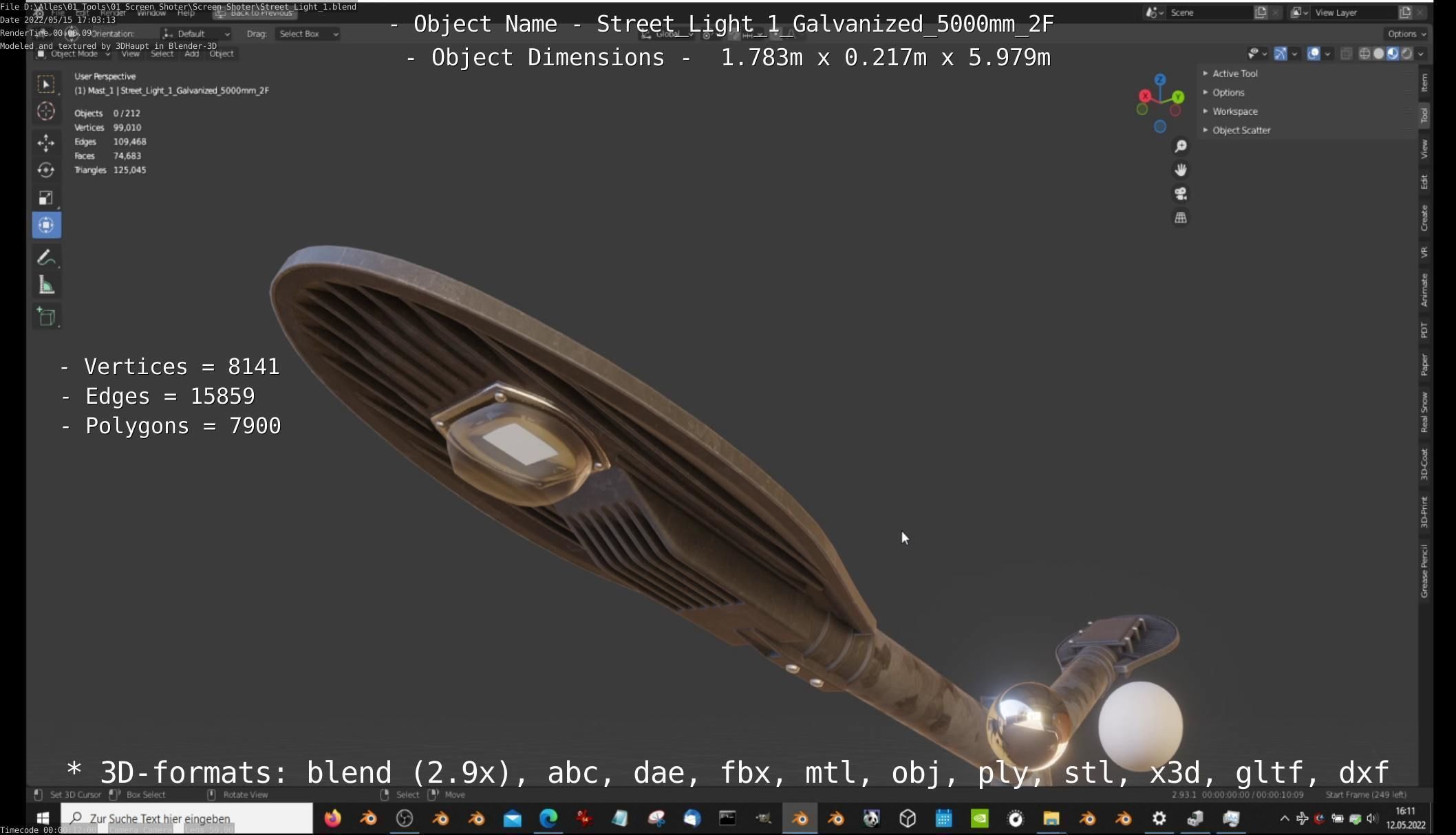 Street Light 1 Galvanized 5000mm 2F Low-poly 3D model_15