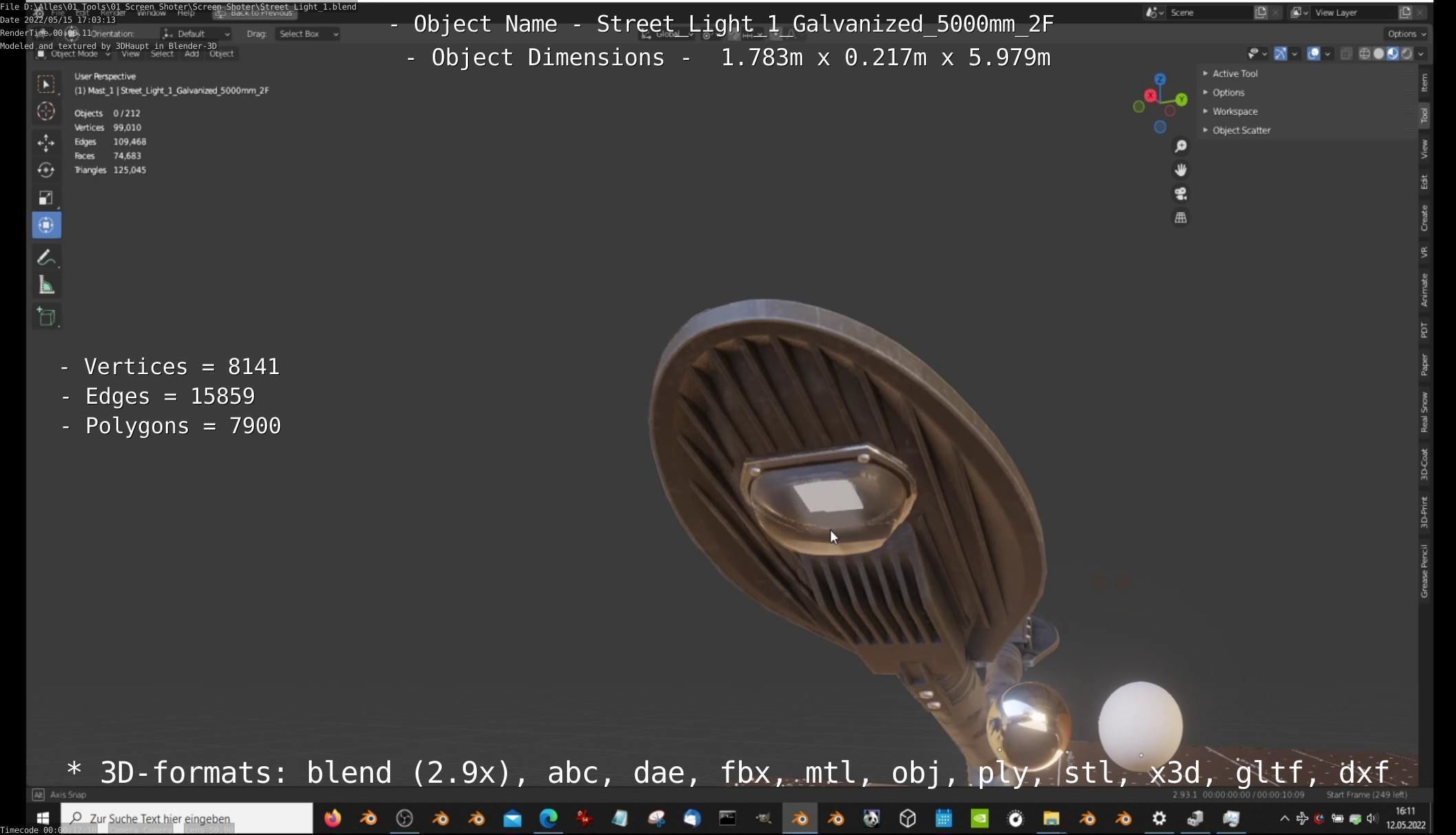 Street Light 1 Galvanized 5000mm 2F Low-poly 3D model_3