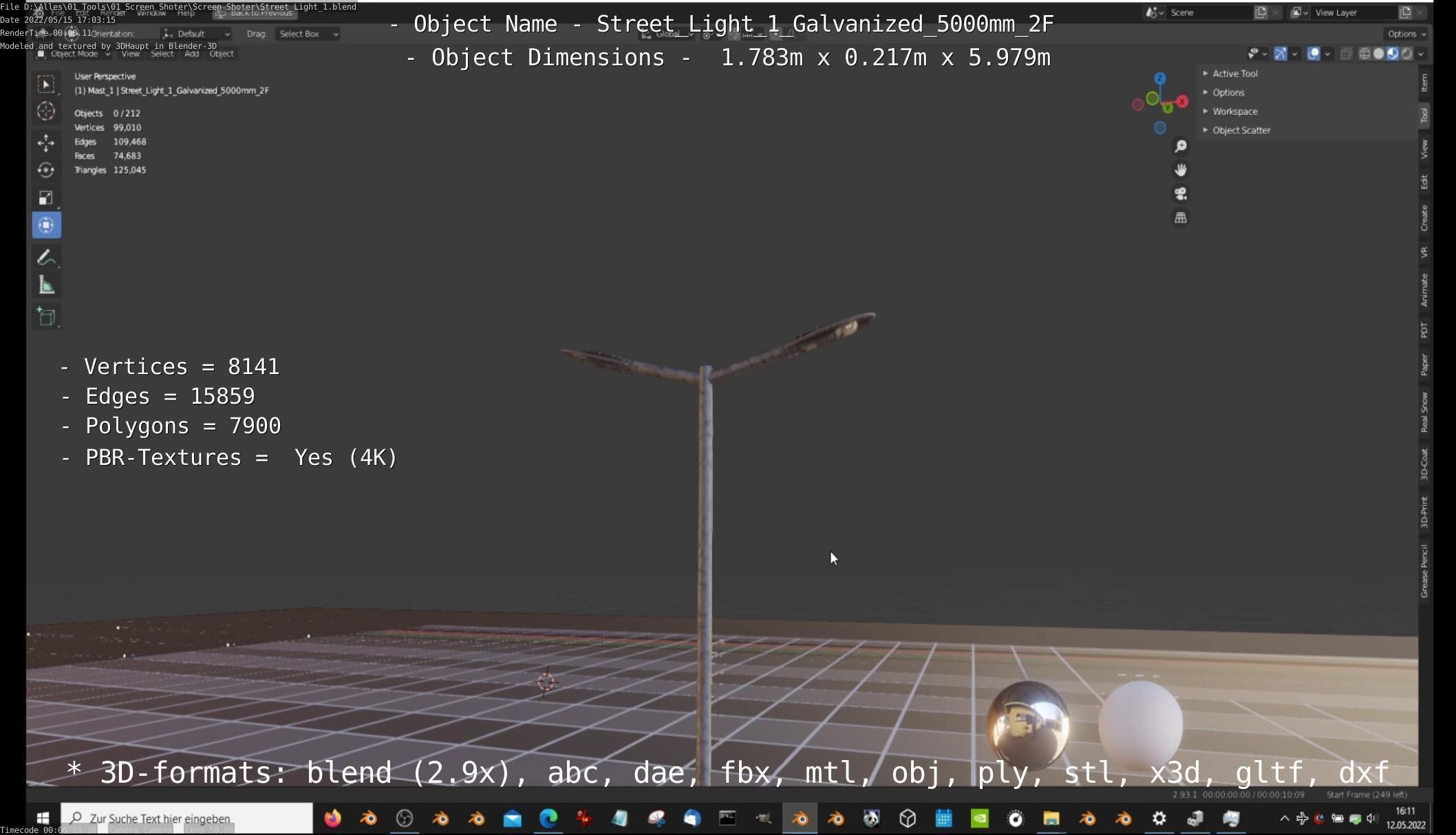 Street Light 1 Galvanized 5000mm 2F Low-poly 3D model_18