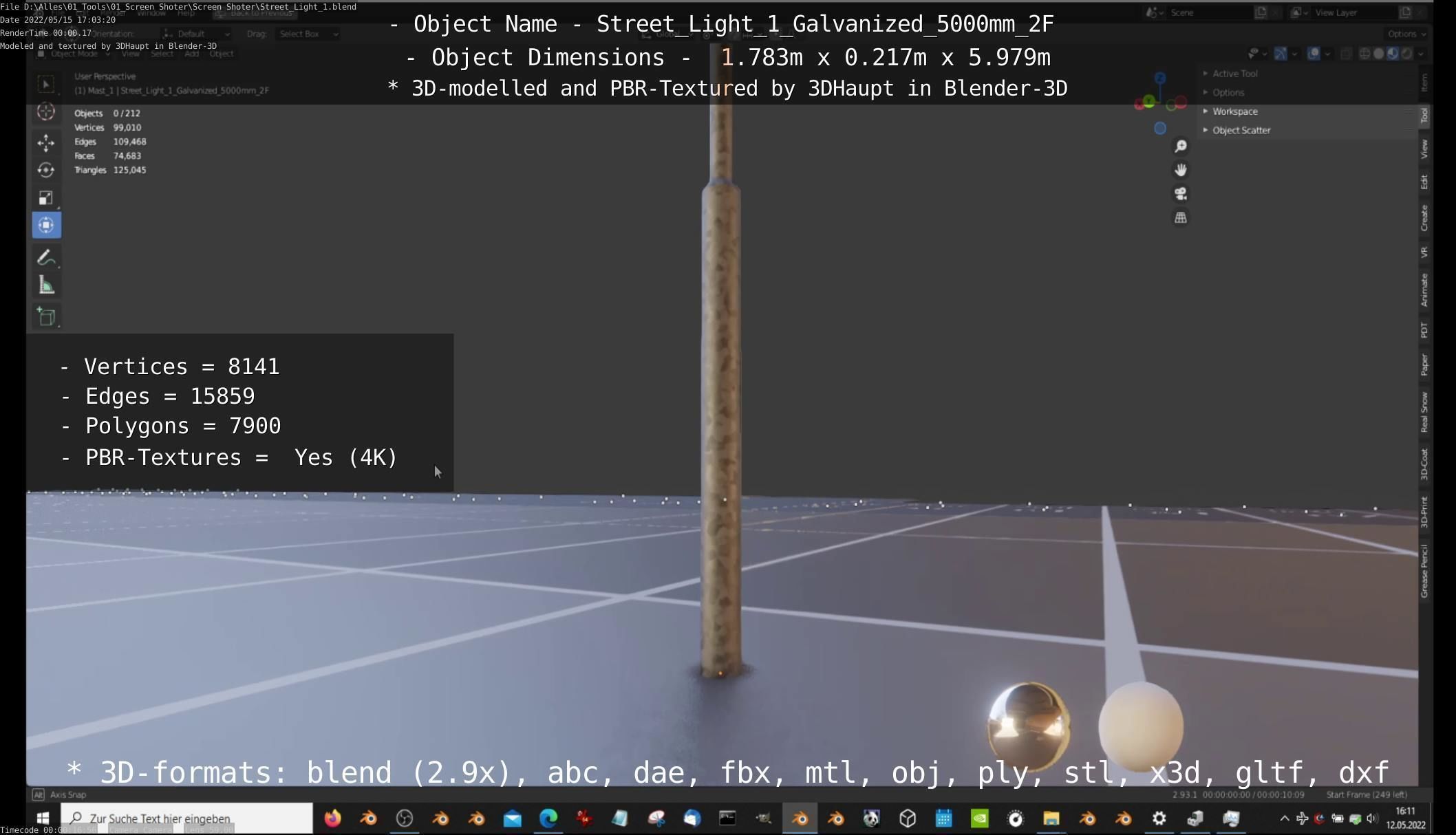 Street Light 1 Galvanized 5000mm 2F Low-poly 3D model_22