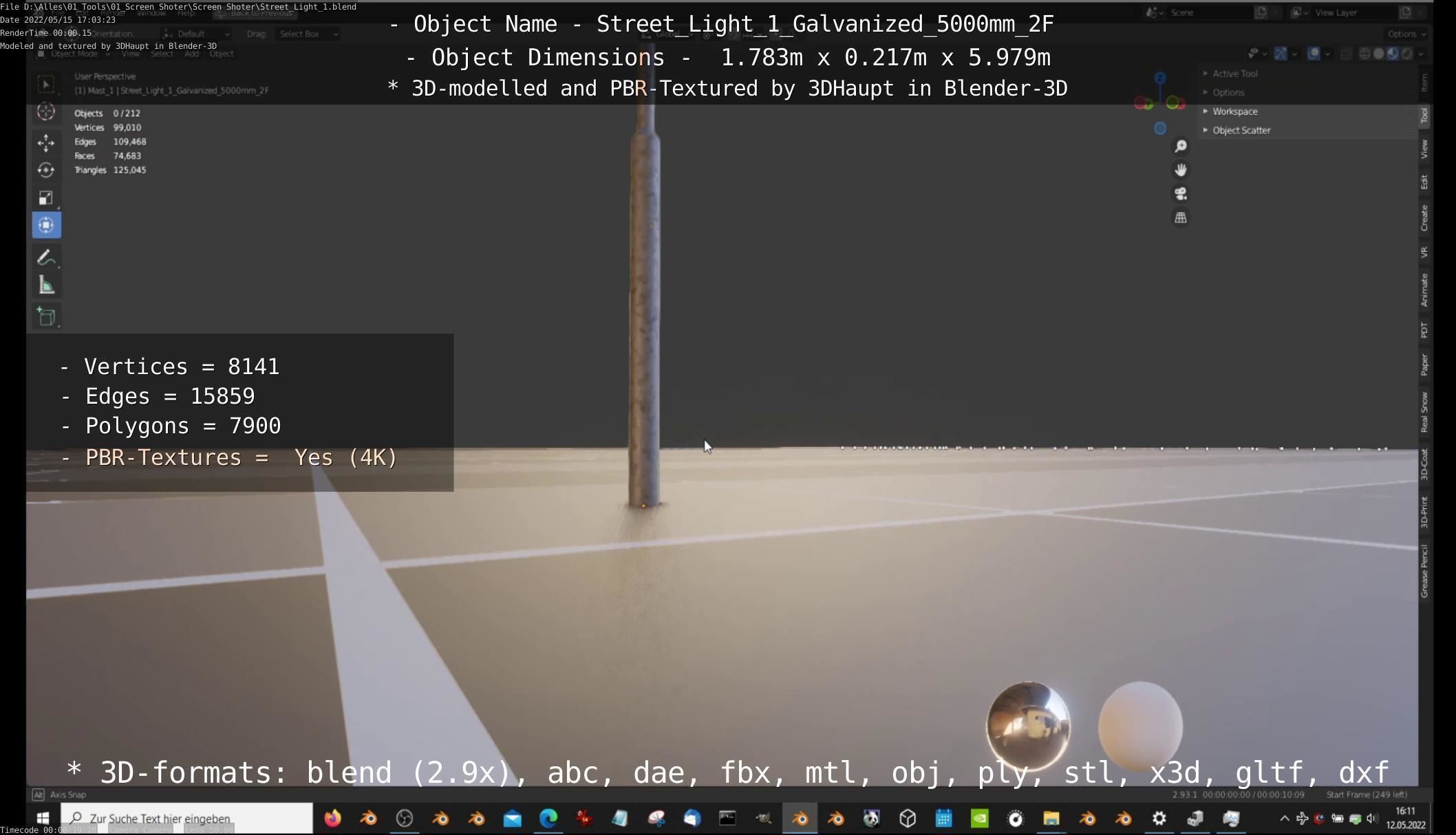 Street Light 1 Galvanized 5000mm 2F Low-poly 3D model_99