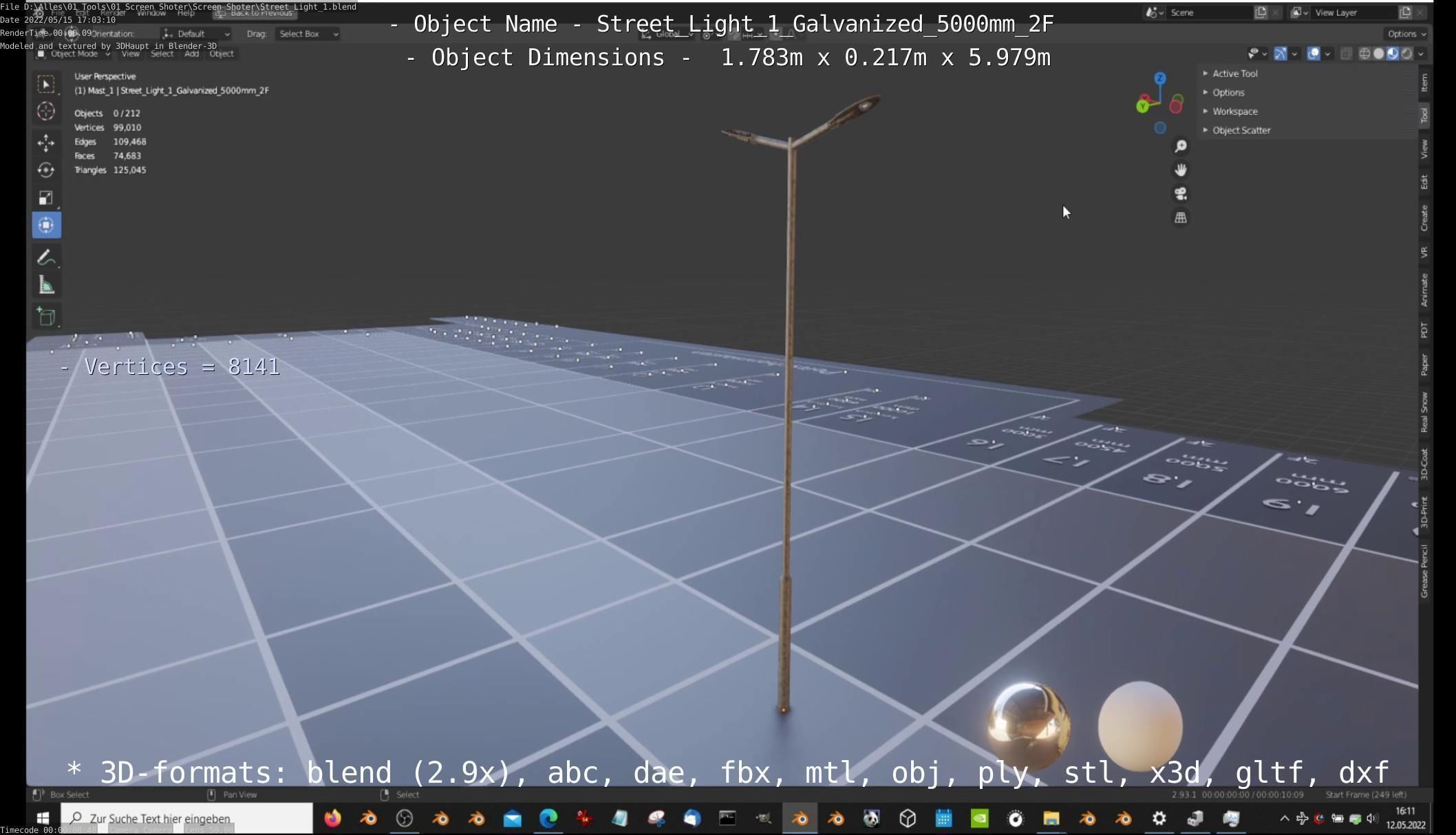 Street Light 1 Galvanized 5000mm 2F Low-poly 3D model_68