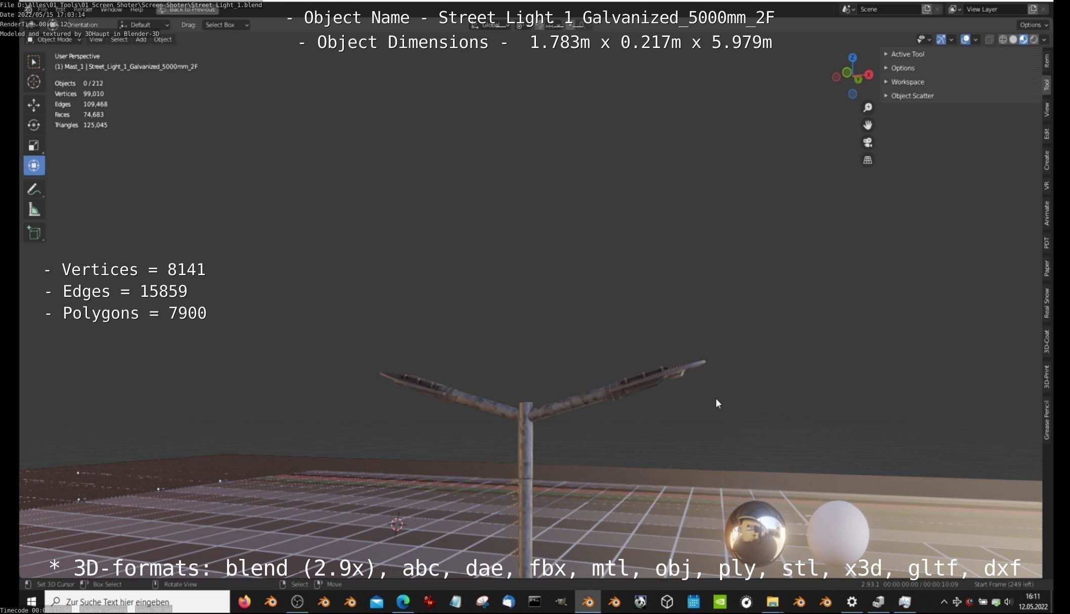 Street Light 1 Galvanized 5000mm 2F Low-poly 3D model_17