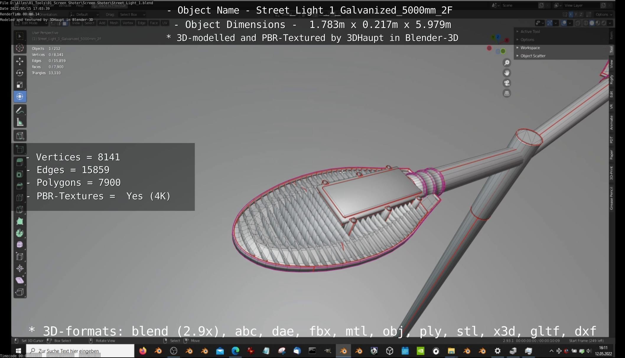 Street Light 1 Galvanized 5000mm 2F Low-poly 3D model_33