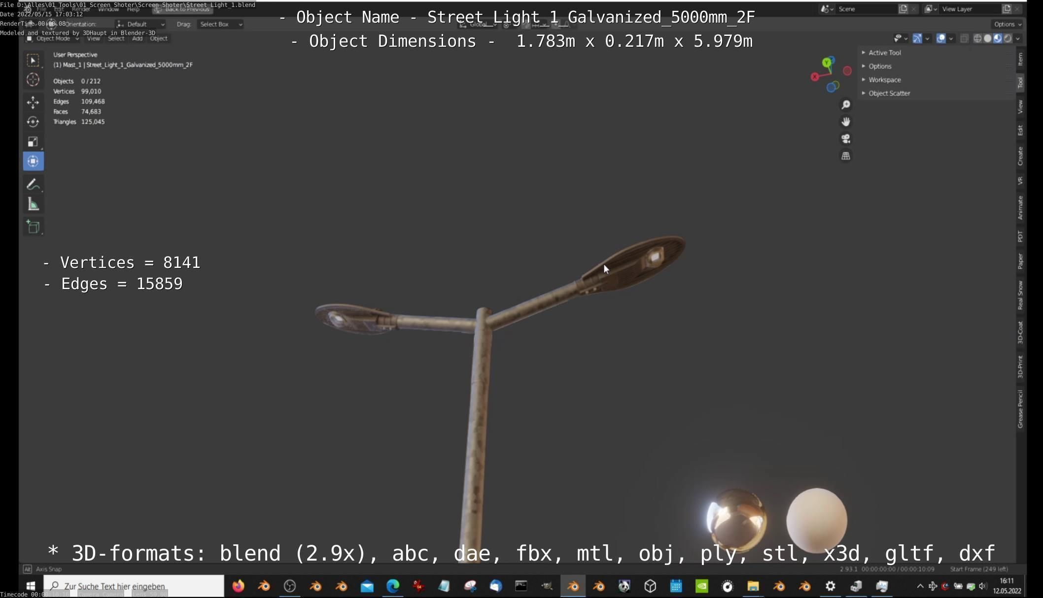 Street Light 1 Galvanized 5000mm 2F Low-poly 3D model_12