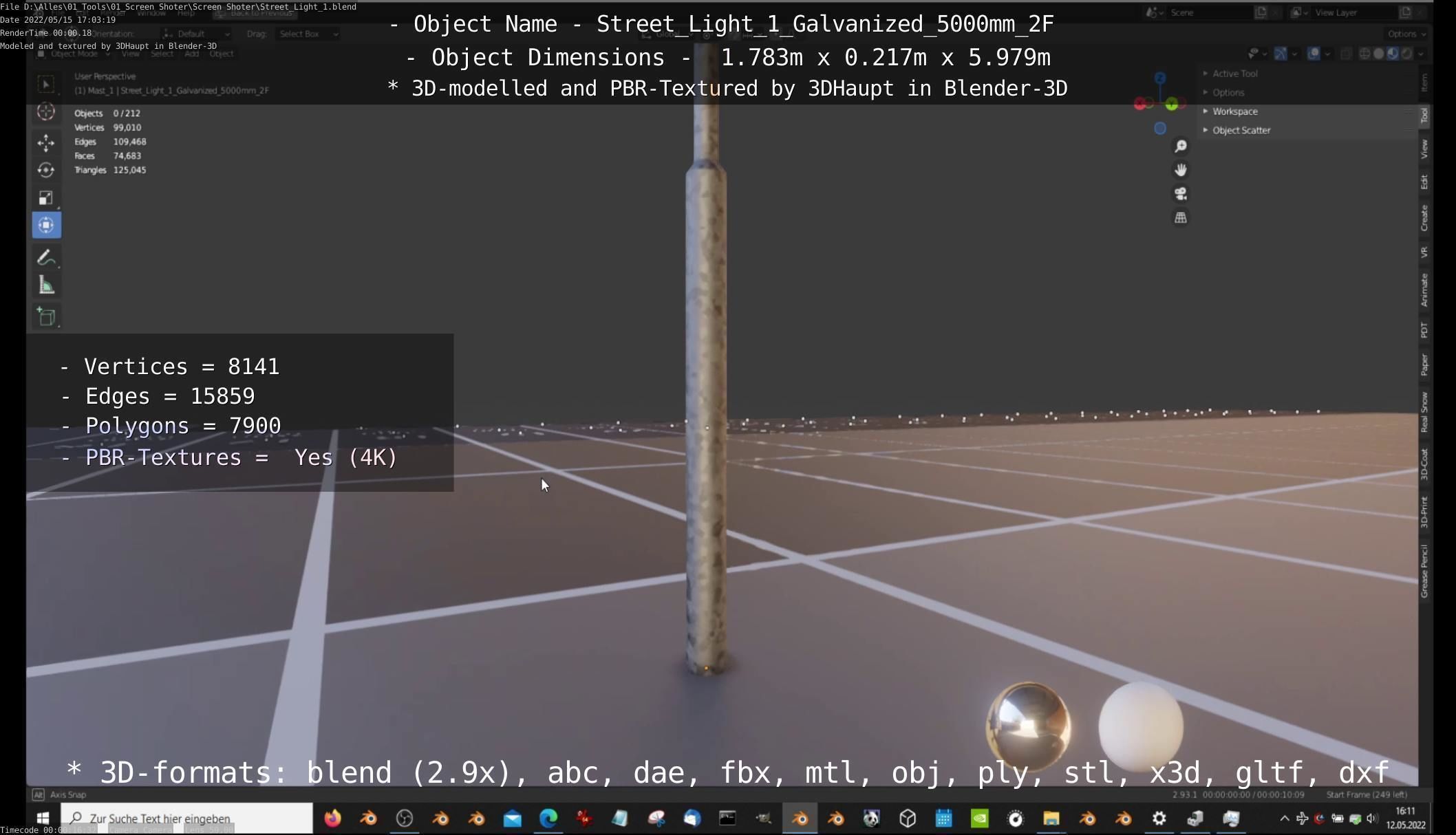 Street Light 1 Galvanized 5000mm 2F Low-poly 3D model_81