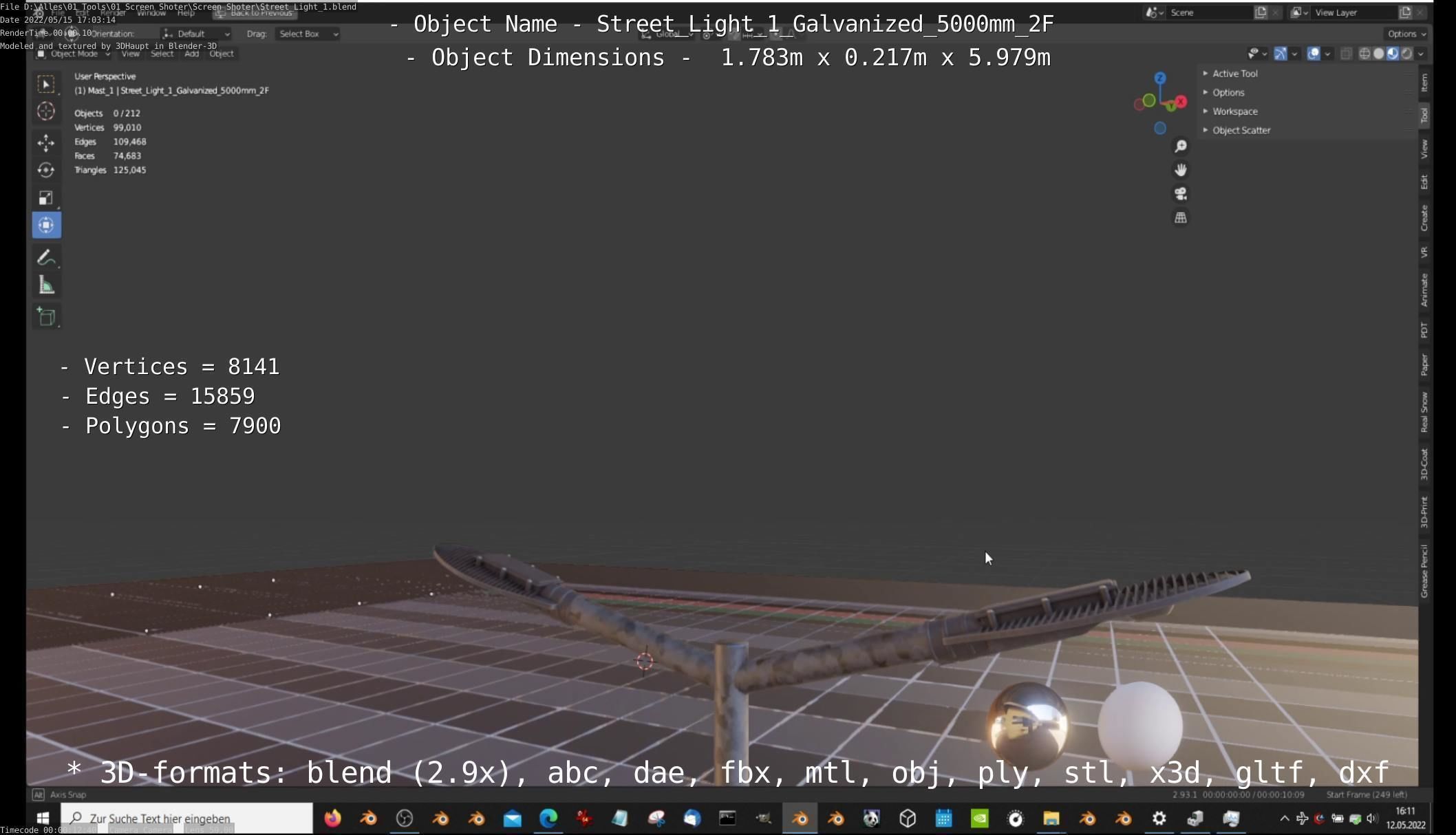 Street Light 1 Galvanized 5000mm 2F Low-poly 3D model_70