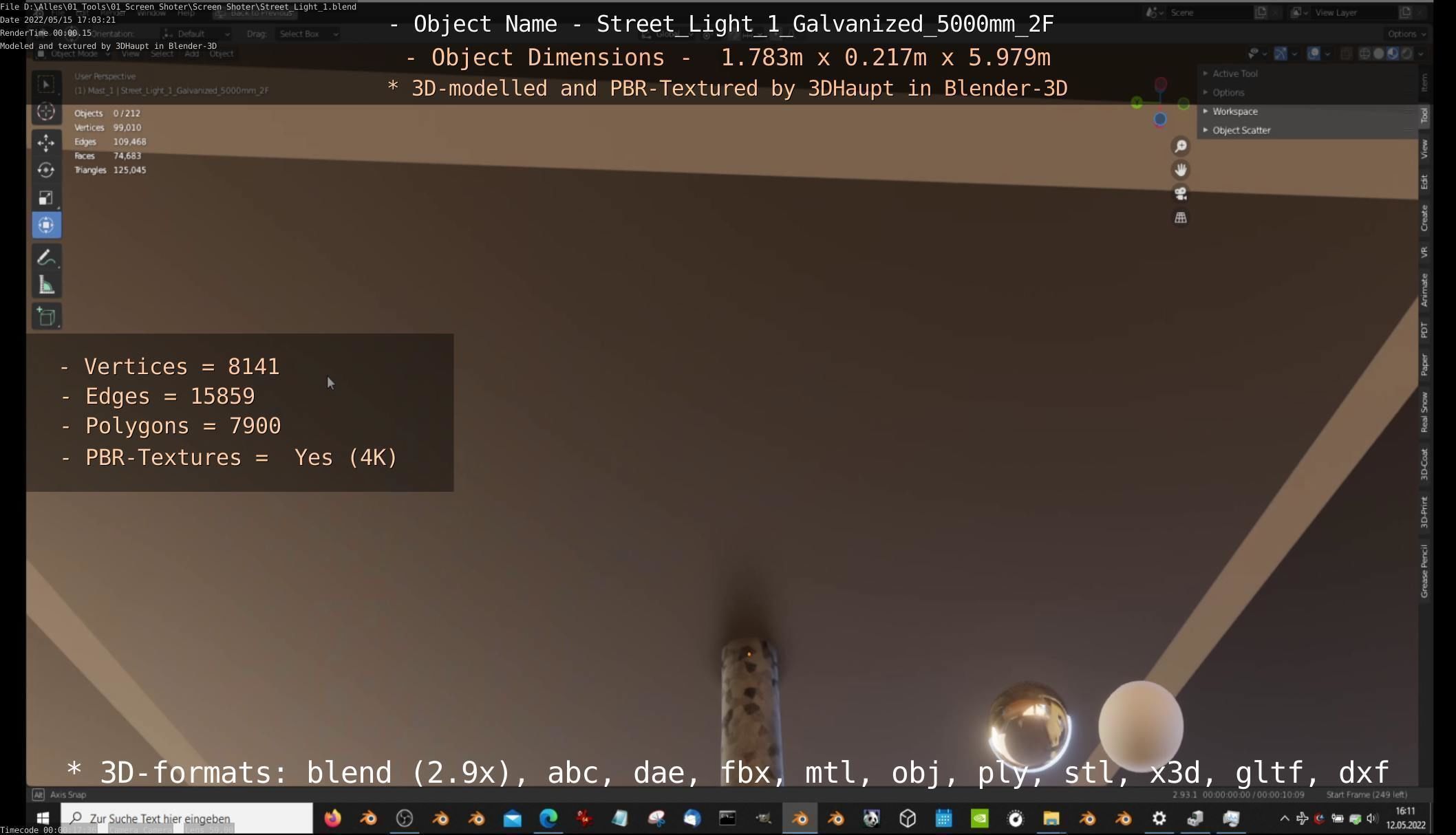 Street Light 1 Galvanized 5000mm 2F Low-poly 3D model_25