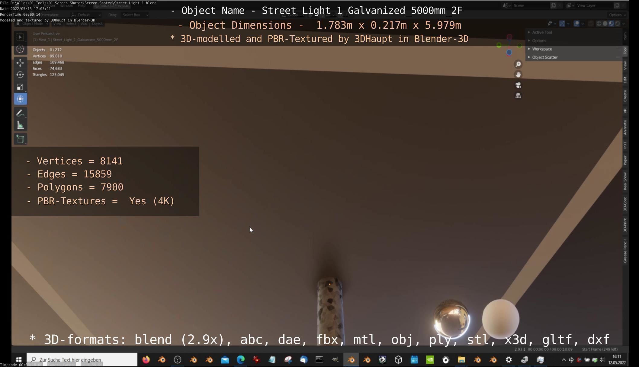 Street Light 1 Galvanized 5000mm 2F Low-poly 3D model_82