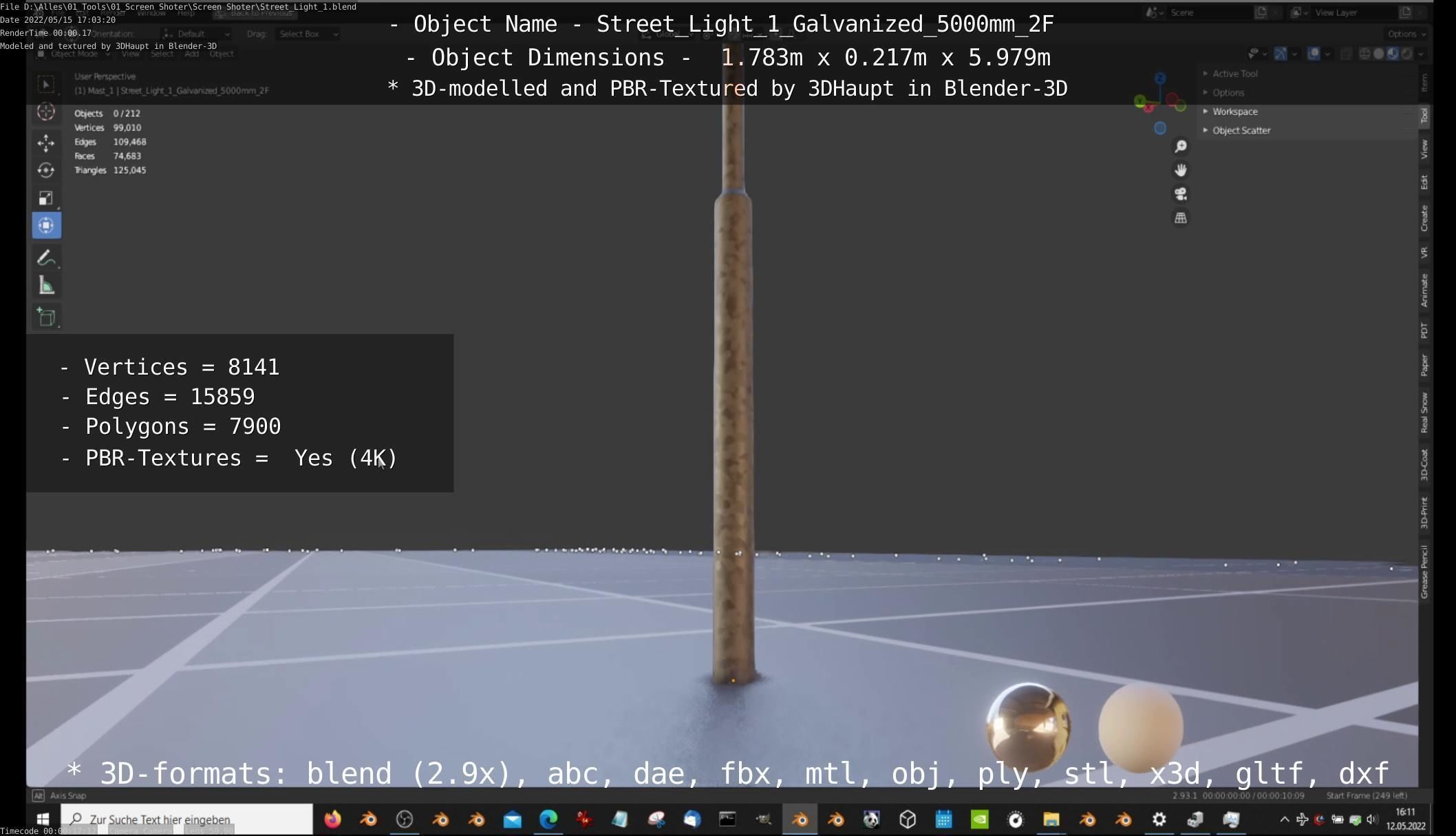 Street Light 1 Galvanized 5000mm 2F Low-poly 3D model_78