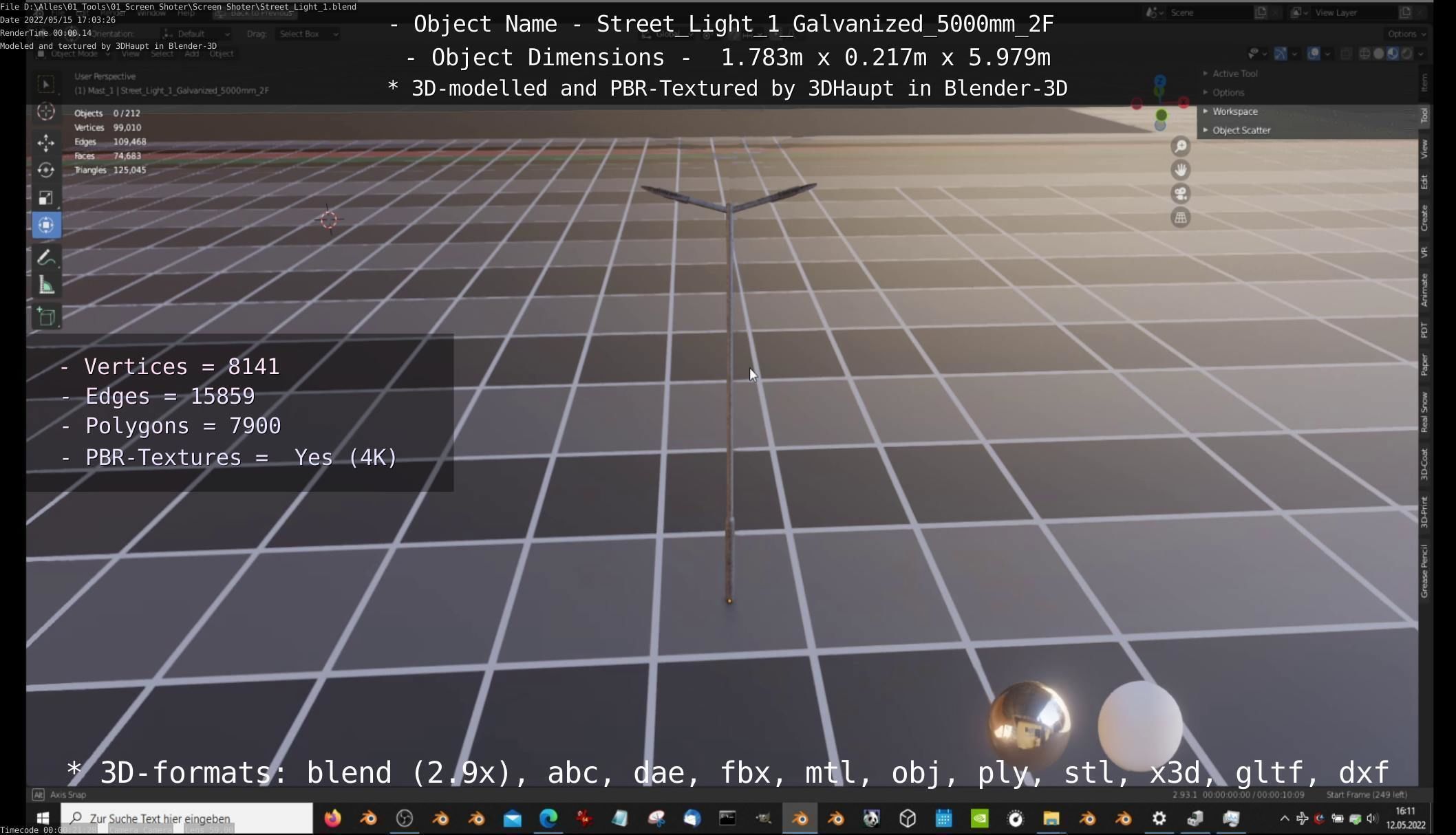 Street Light 1 Galvanized 5000mm 2F Low-poly 3D model_38