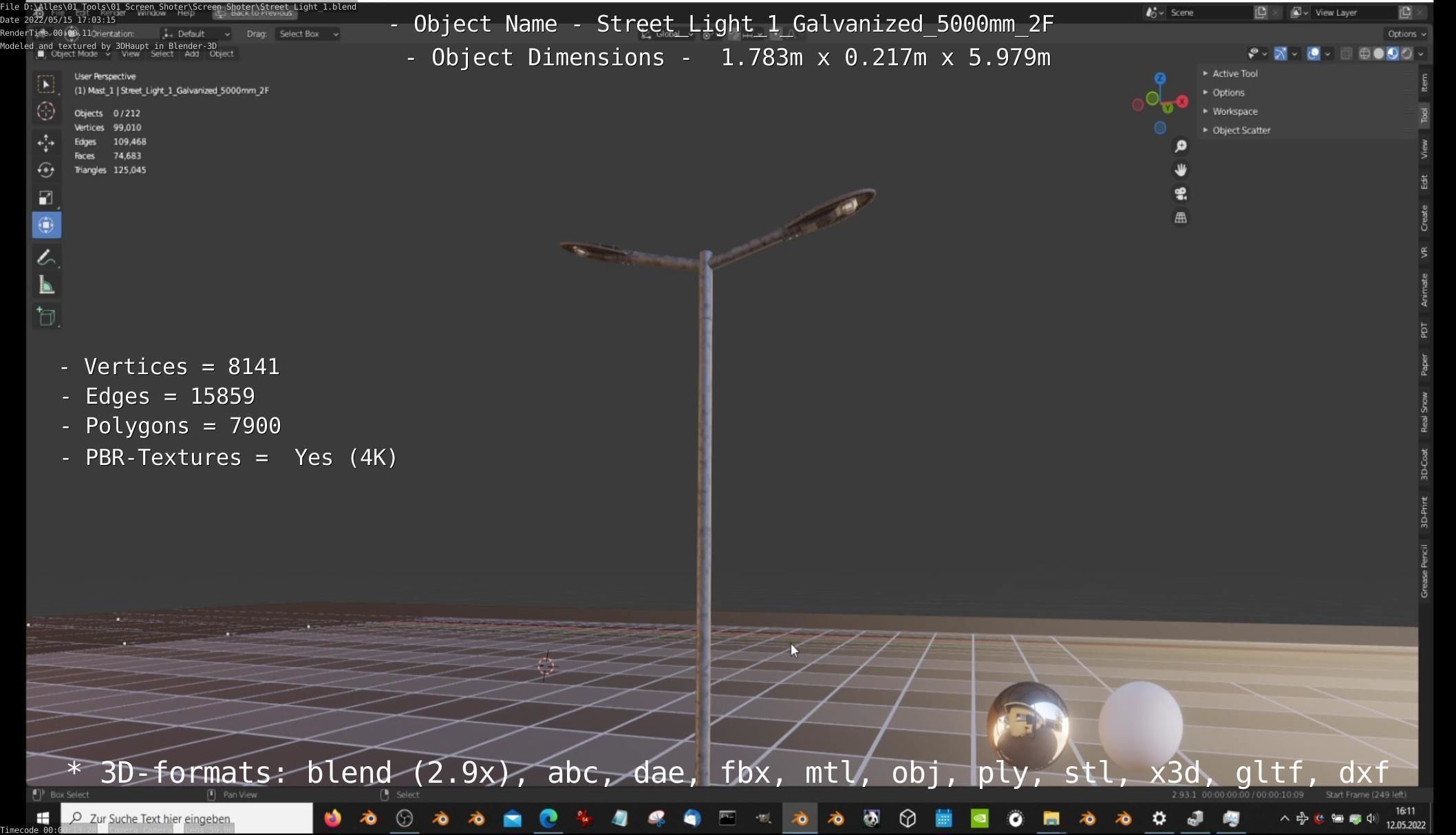 Street Light 1 Galvanized 5000mm 2F Low-poly 3D model_69