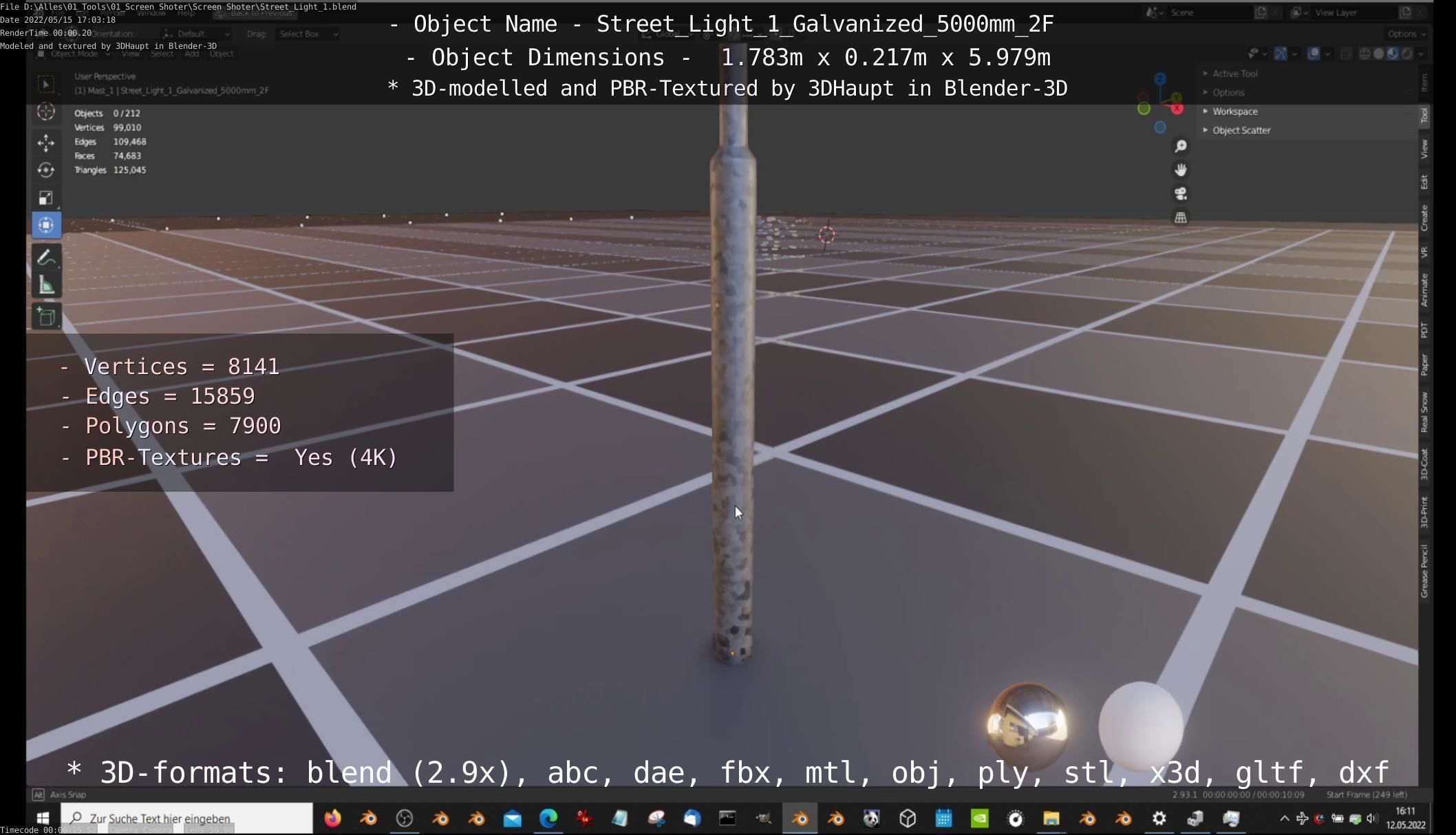 Street Light 1 Galvanized 5000mm 2F Low-poly 3D model_80