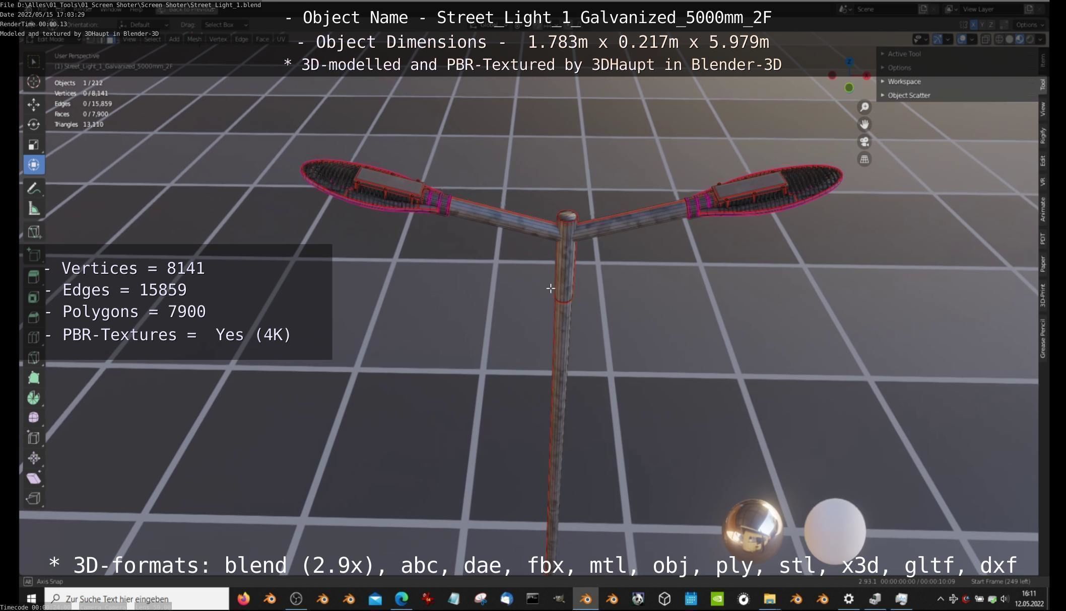 Street Light 1 Galvanized 5000mm 2F Low-poly 3D model_100