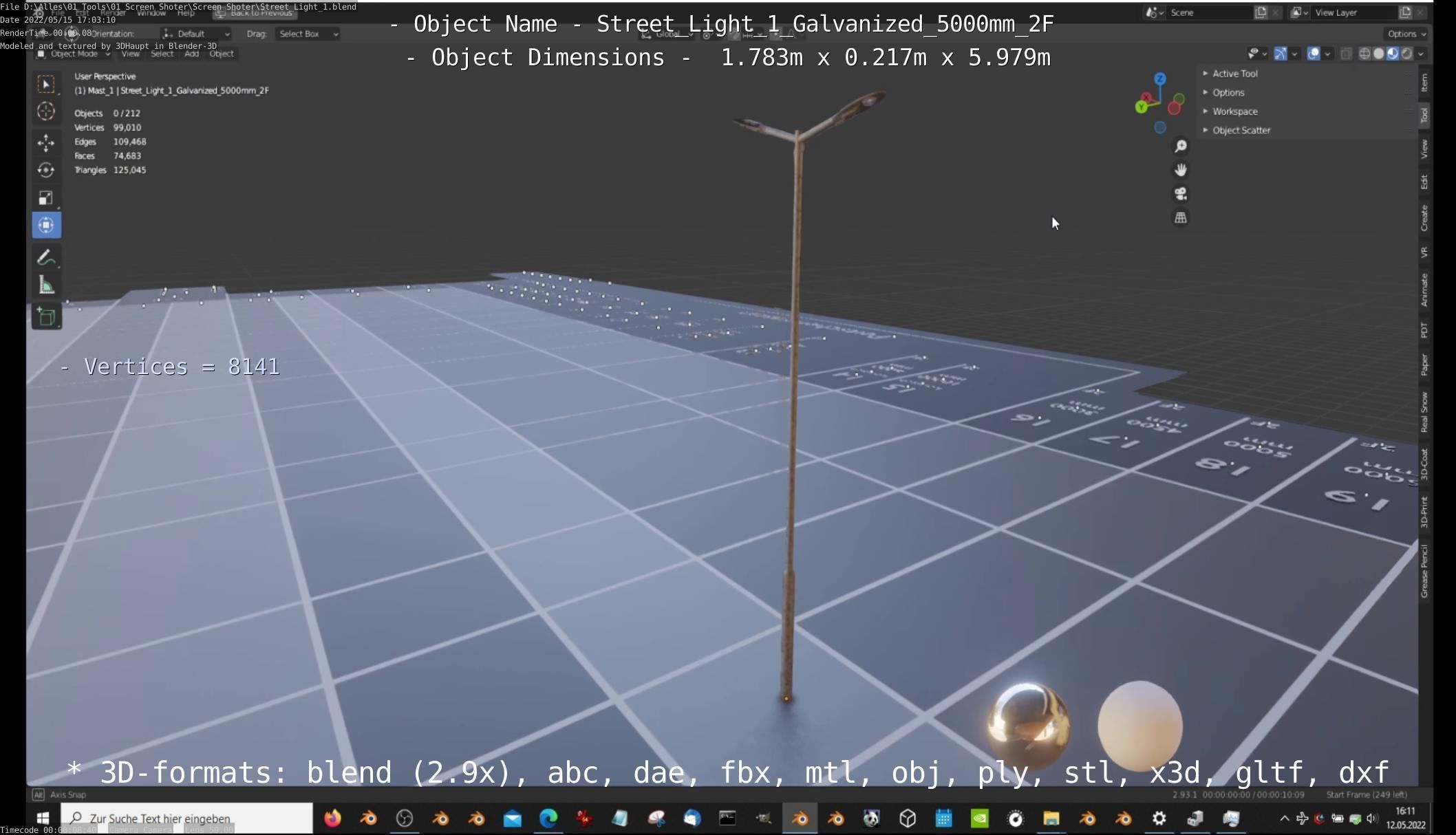 Street Light 1 Galvanized 5000mm 2F Low-poly 3D model_59