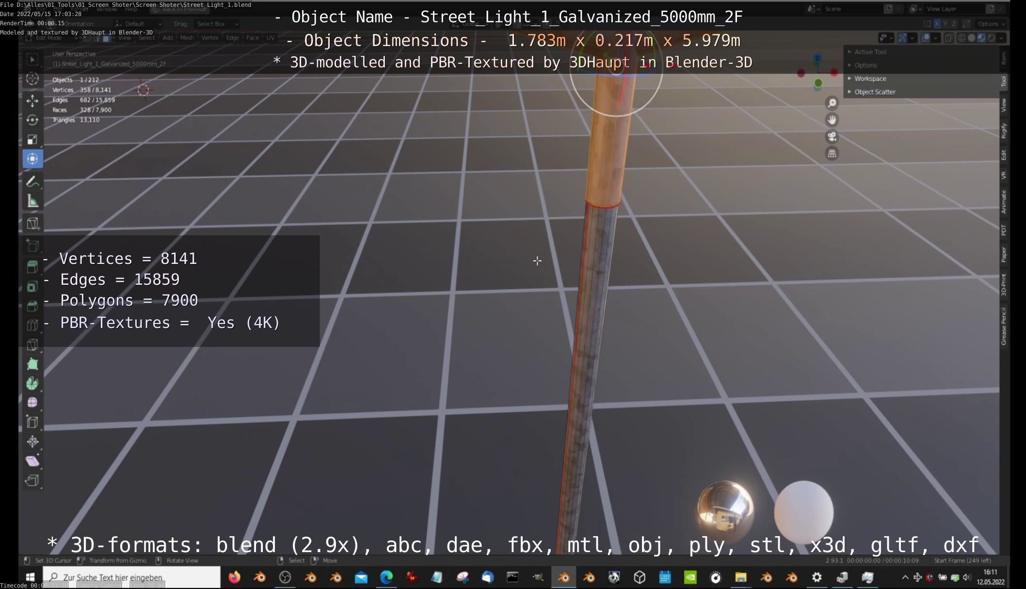 Street Light 1 Galvanized 5000mm 2F Low-poly 3D model_91