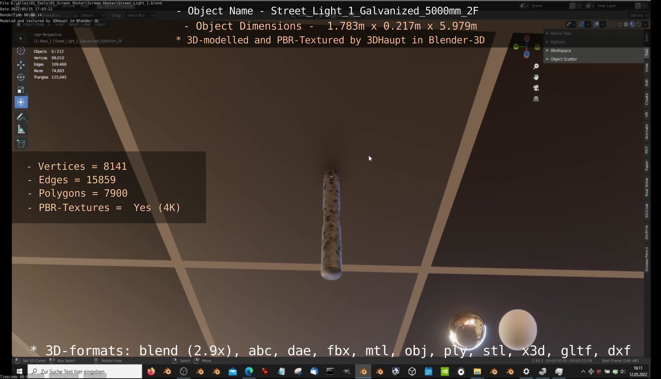 Street Light 1 Galvanized 5000mm 2F Low-poly 3D model_85