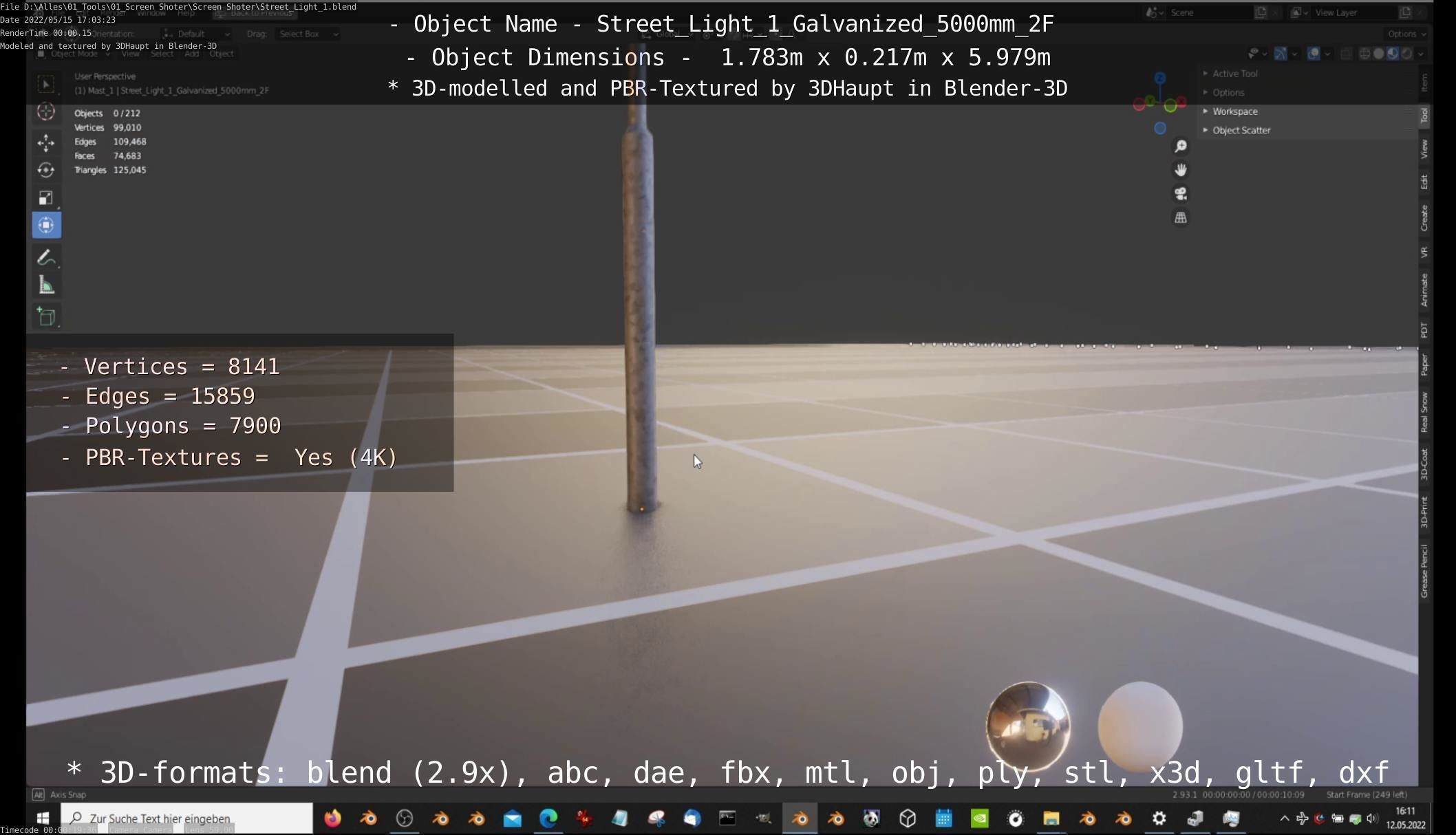 Street Light 1 Galvanized 5000mm 2F Low-poly 3D model_28