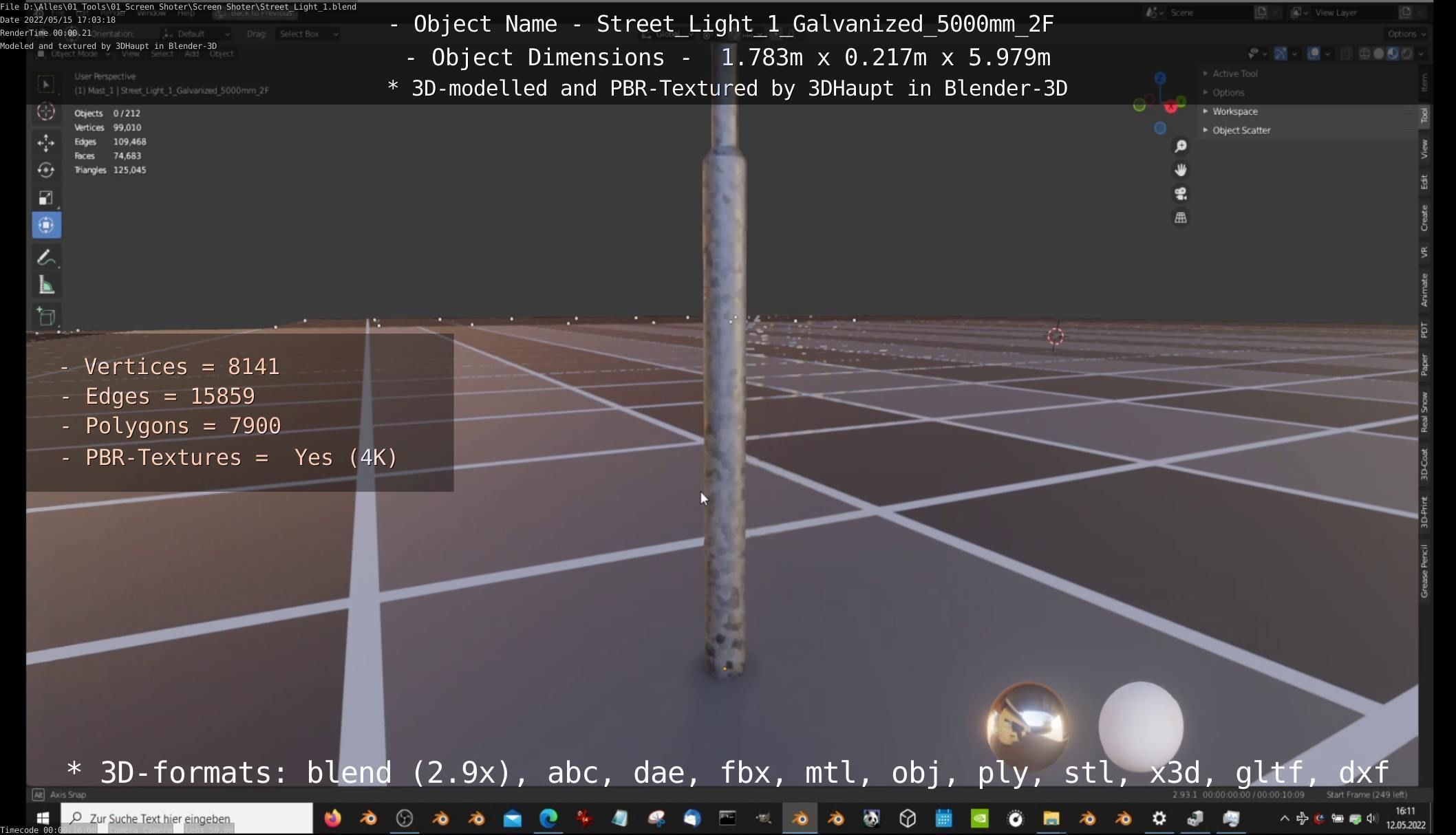 Street Light 1 Galvanized 5000mm 2F Low-poly 3D model_83