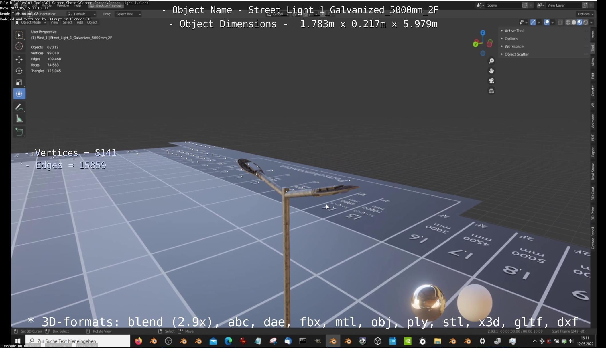 Street Light 1 Galvanized 5000mm 2F Low-poly 3D model_4