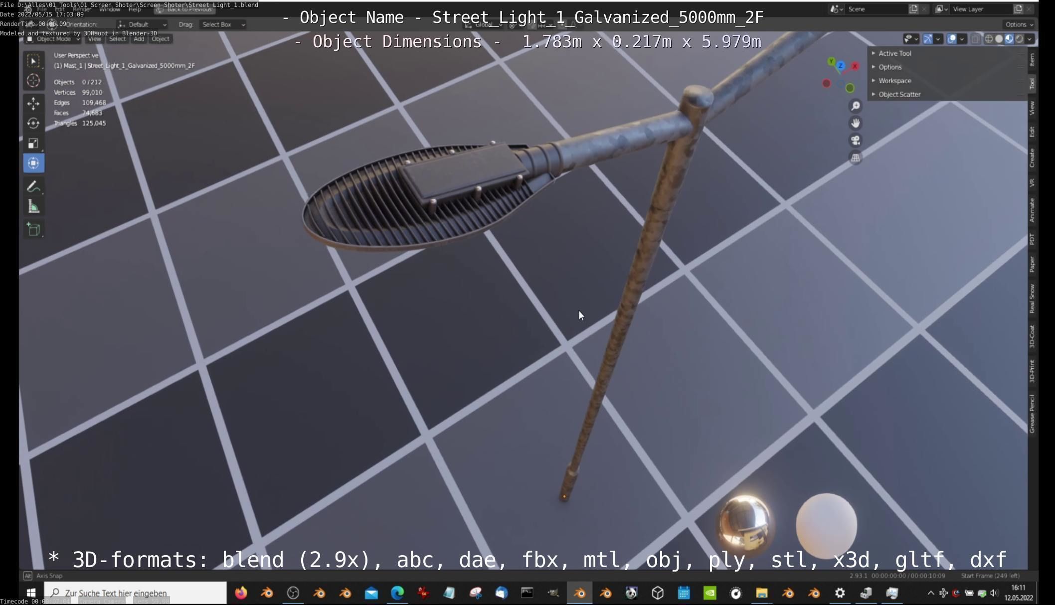 Street Light 1 Galvanized 5000mm 2F Low-poly 3D model_7