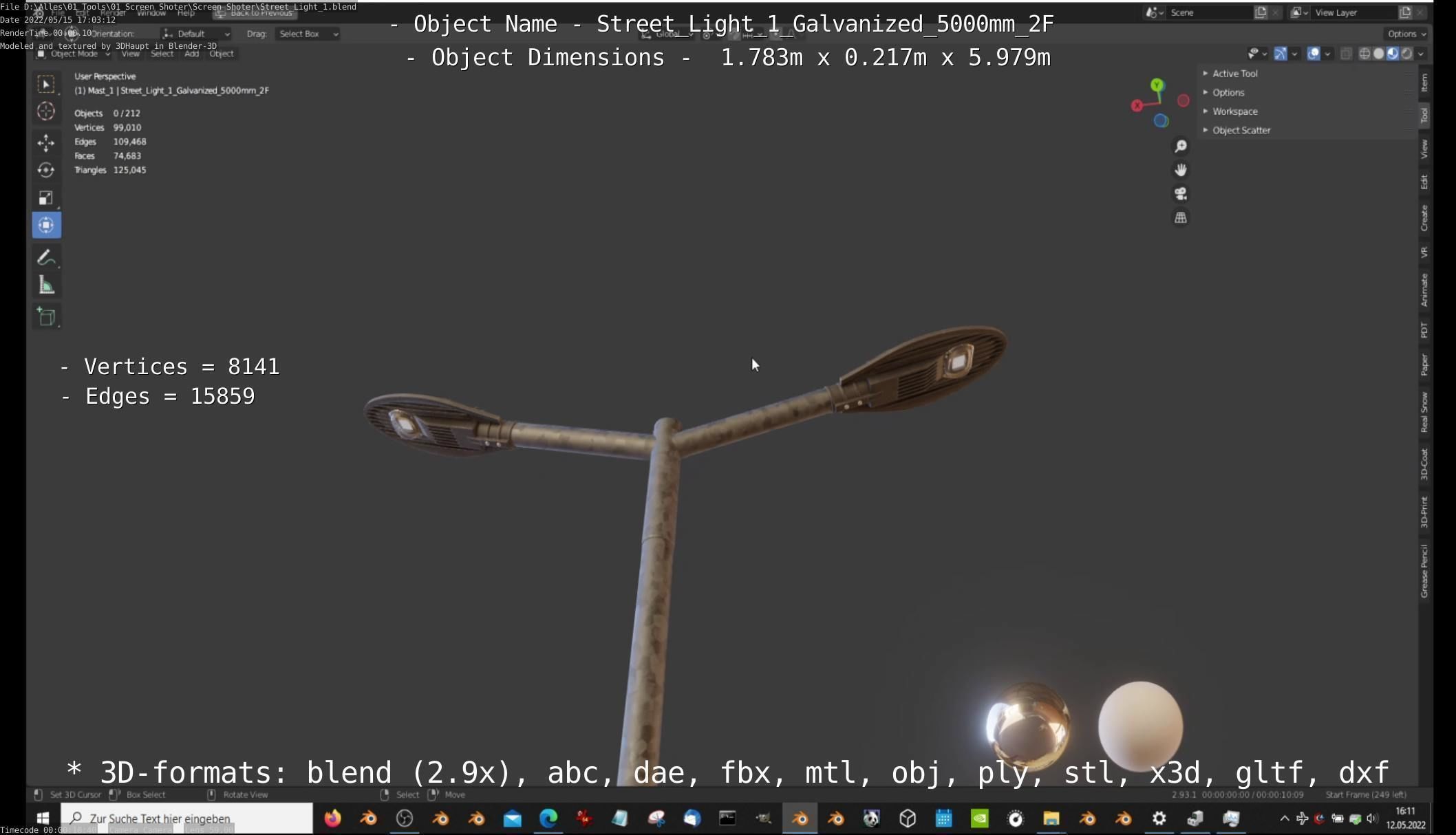 Street Light 1 Galvanized 5000mm 2F Low-poly 3D model_13