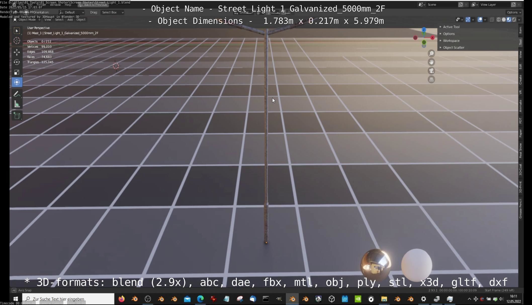 Street Light 1 Galvanized 5000mm 2F Low-poly 3D model_47