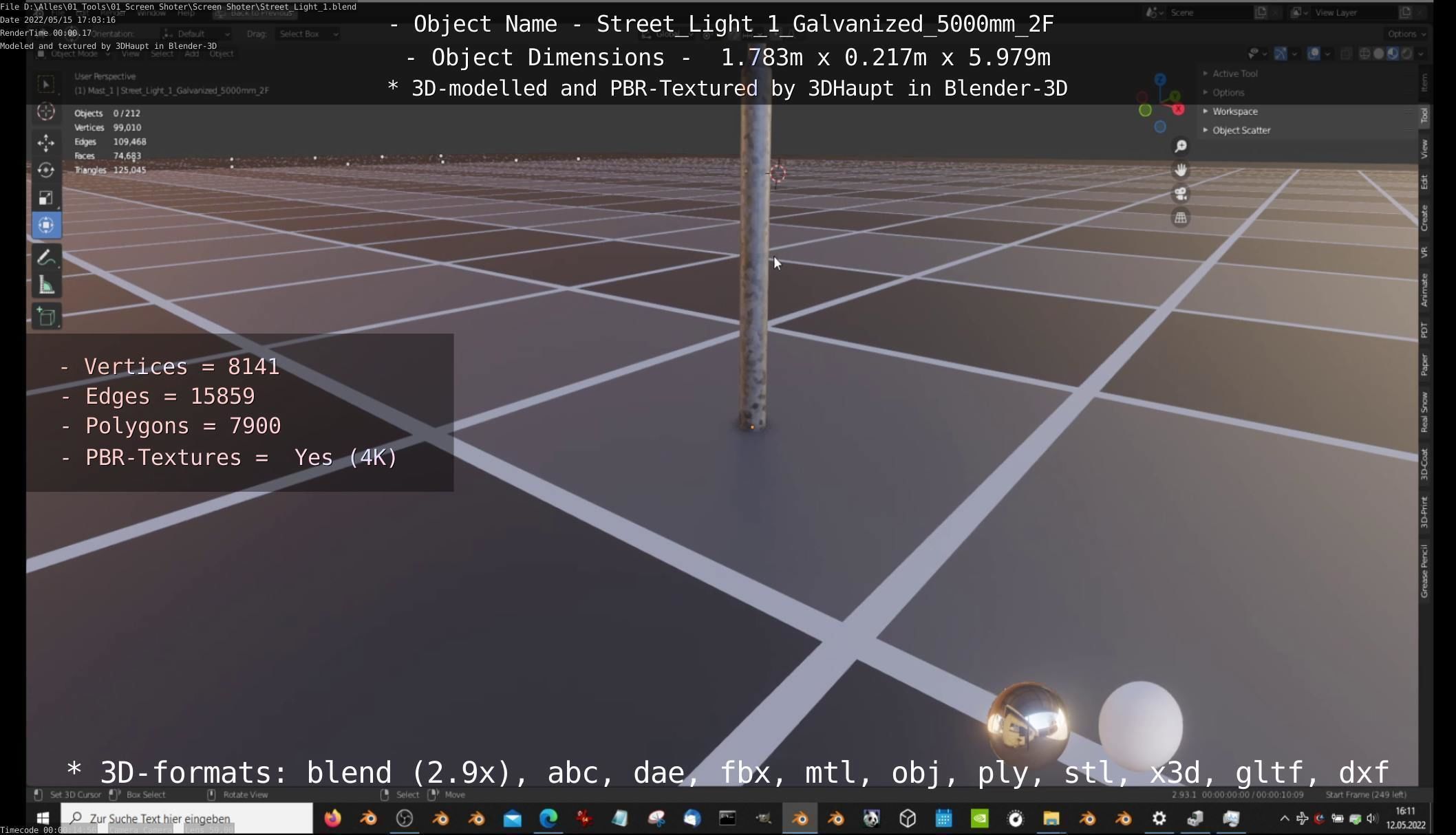 Street Light 1 Galvanized 5000mm 2F Low-poly 3D model_76